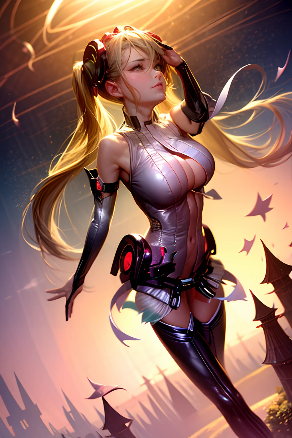 (Obra maestra:1.2), (La mejor calidad:1.2), Perfect lighting, Chica Maga Oscura lanzando un beso, flotando en el aire, tetas grandes, escote, fondo de magia, desde arriba, Destellos de magia. She winking and blowing a kiss while levitating. Fondo de juegos artificiales. Pose sejustiva y sexy y inocente