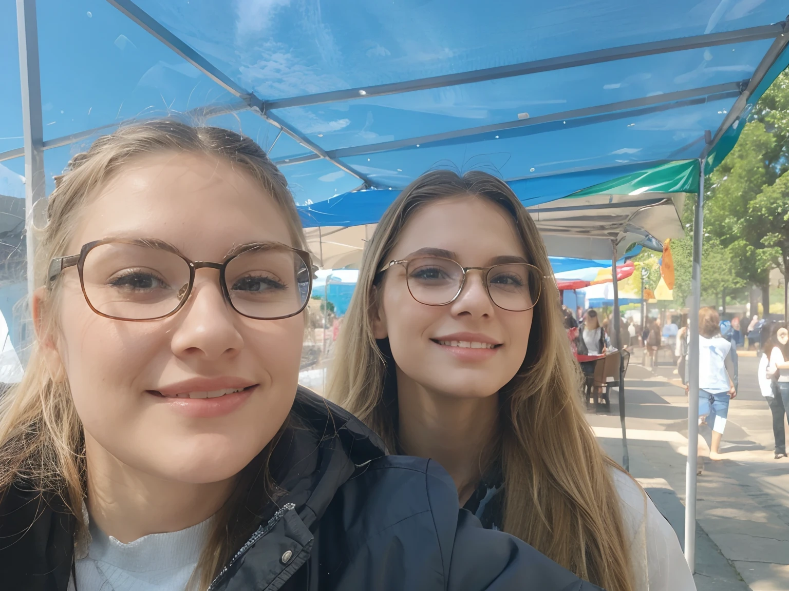 2 Women in Long Blonde Hair Glasses