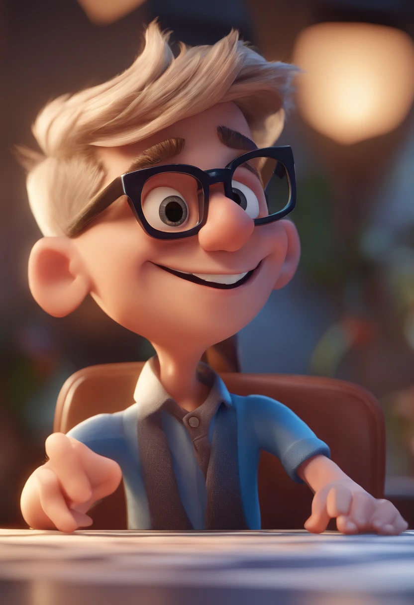 Cartoon character of a man with black glasses and a blue shirt, animation character, Caractere estilizado, animation style rendering, 3D estilizado, Arnold Maya render, 3 d render stylized, toon render keyshot, Personagem 3D, Personagem 3D, 3d rendering stylized, 3 d character render, personagem de desenho animado, Personagem de close up, Pose de personagem, (Estilo Pixar) (master part:1.2) (Bokeh) (best quality) (pele detalhada) (textura detalhada) (8k) (argila) (Cinematic lighting) (foco nítido