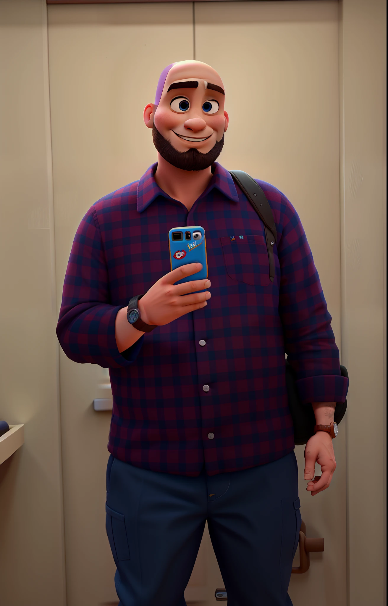 Disney pixar | Head without hair| barba escura curta | Selfie | Gordinho