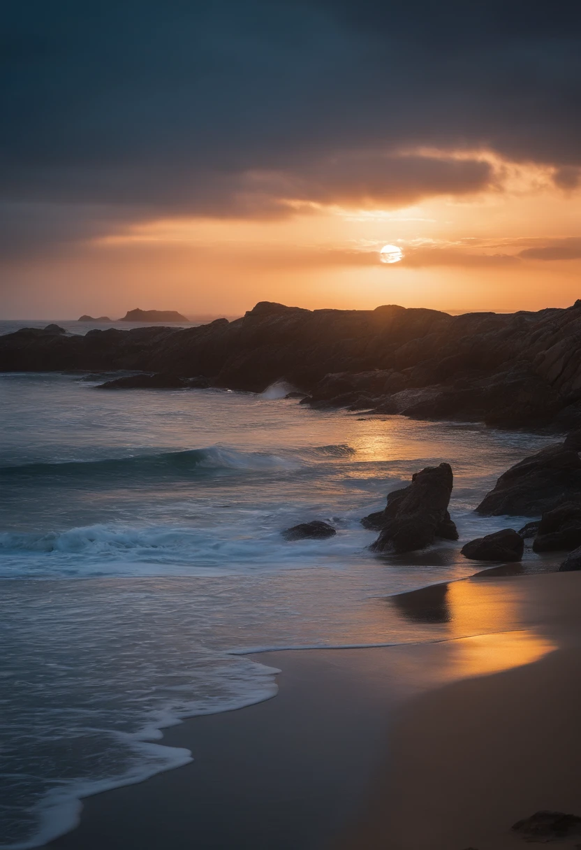 ((master part, extremely high quality)), at night, roupas finas, garota, Put one foot in seawater with just your toes, Girl standing, menina de lado, menina entre o horizonte e o mar, olhando de lado, scattered ripples of the toes, The venue is about 20 meters away, Acima do mar, at night, toda a cena brilha, there's a meteor shower