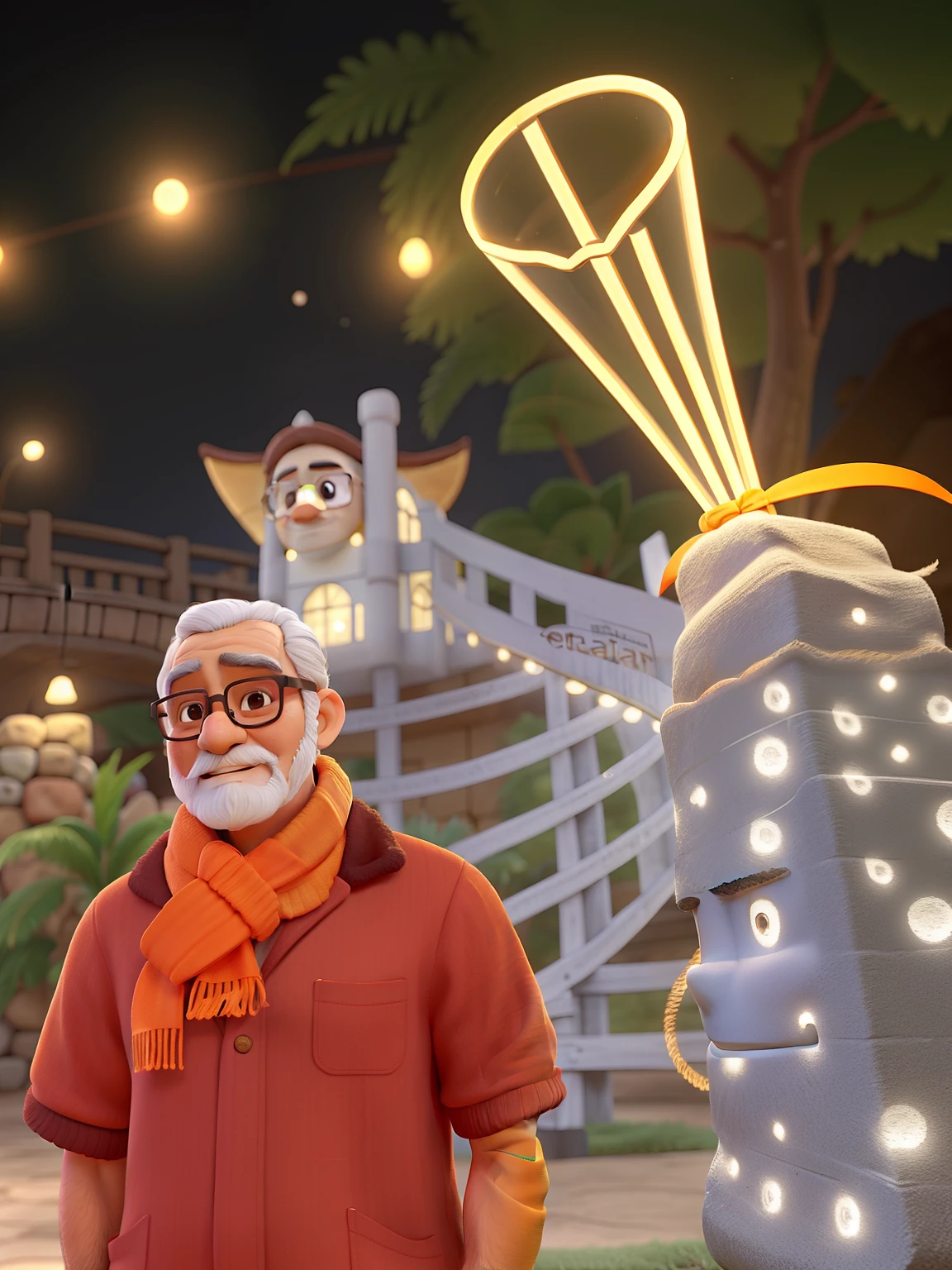 Um senhor de 60 anos com barba pequena, Glasses and orange scarf