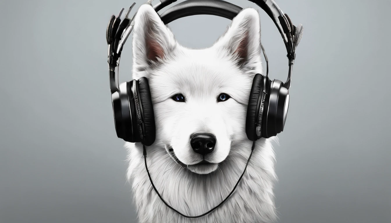 Samoyed with headphones and a bandana around his neck, coloring page, para adultos, linhas em negrito, corpo do filhote de cachorro mandala, mandala, Mandala Face, symmetric, fundo branco, Arte de linha limpa, arte de linha fina, - - AR 14,8cmx21cm