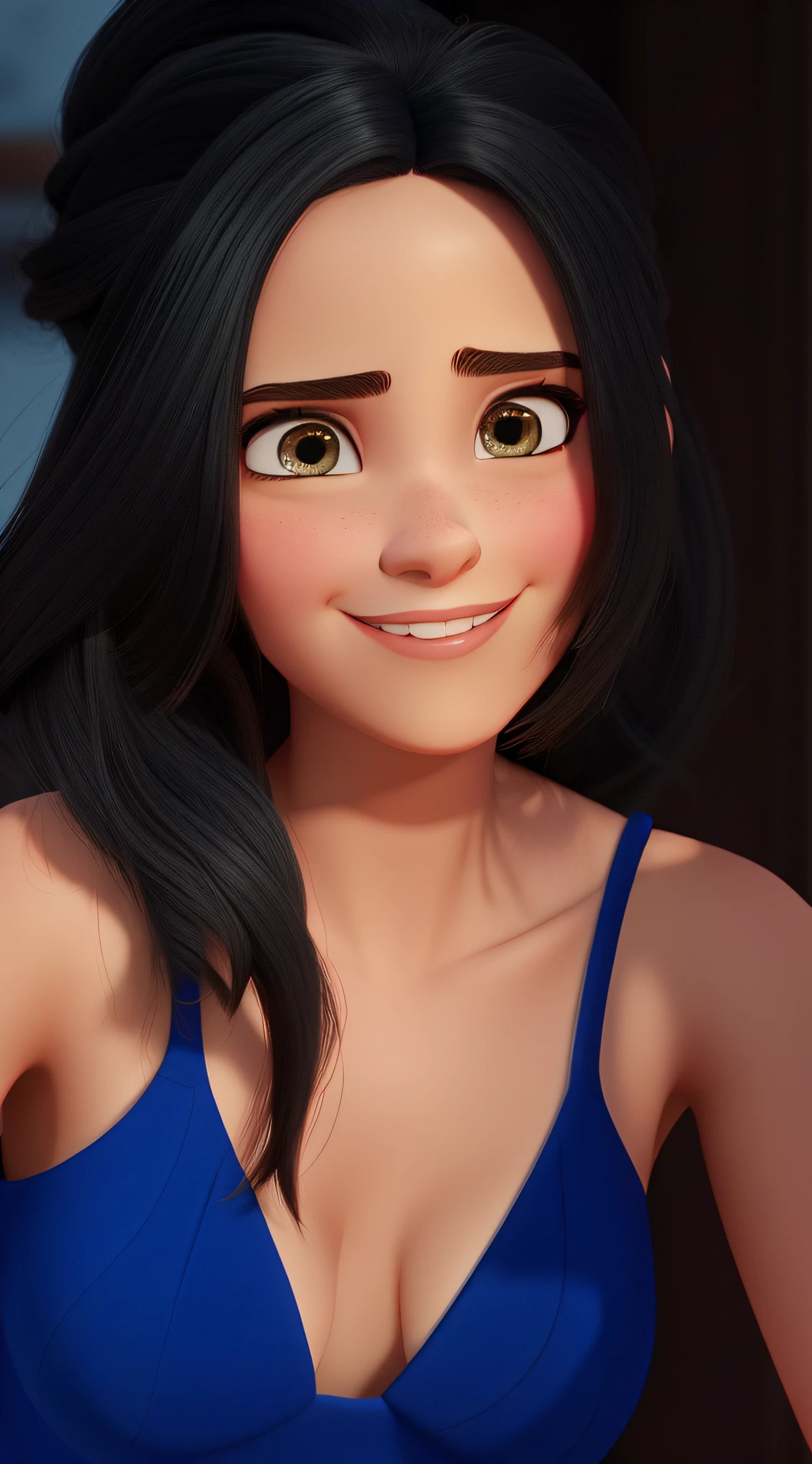 Uma mulher branca estila Disney pixar com cabelo preto, alta qualidade, melhor qualidade