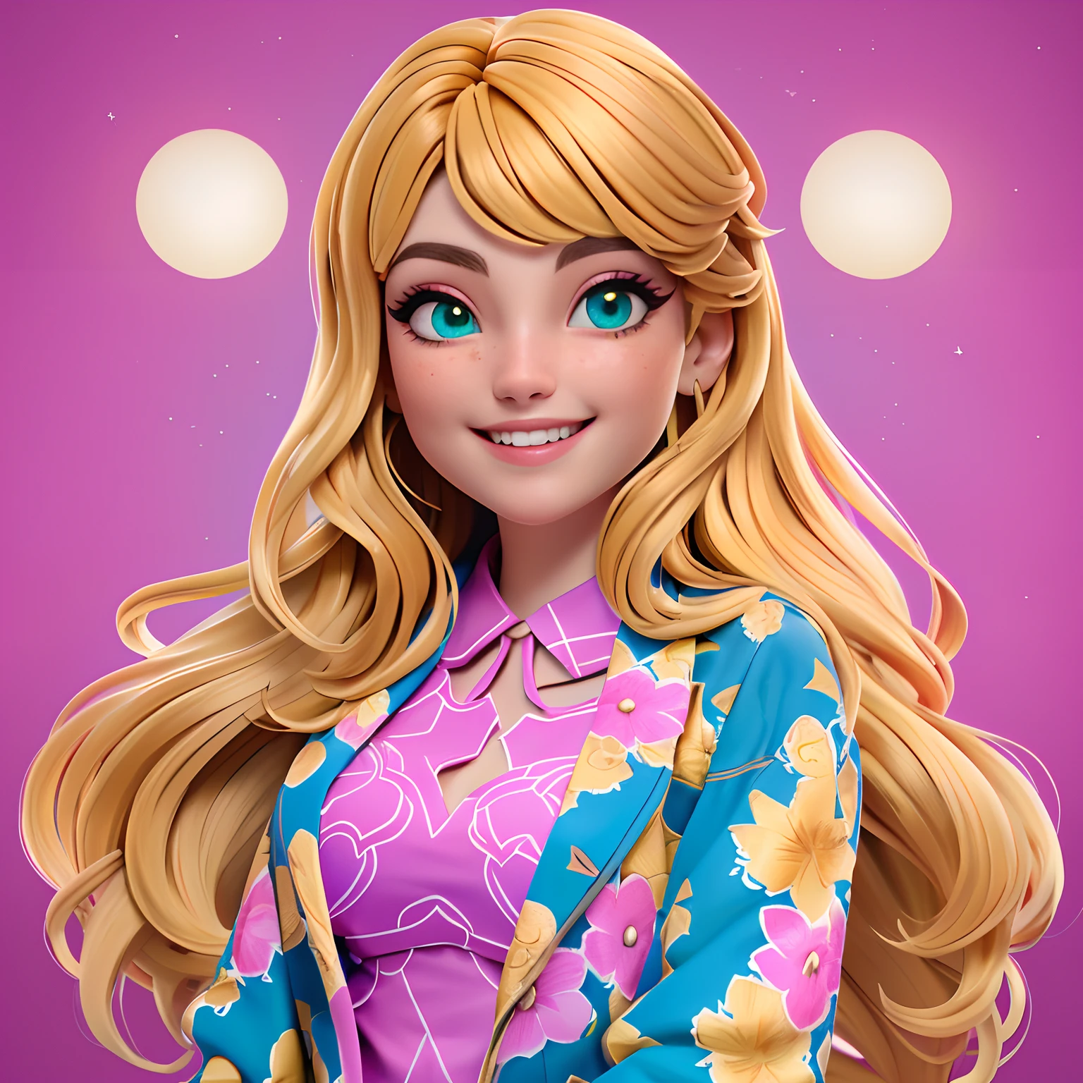 Amara is a girl with bright red red ruivohair, sempre com um sorriso contagiante no rosto. Seus olhos verdes, cheios de alegria e vivacidade. She is always dressed in vibrant and colorful clothes, refletindo sua personalidade radiante, ((corpo inteiro)), ((victory pose))