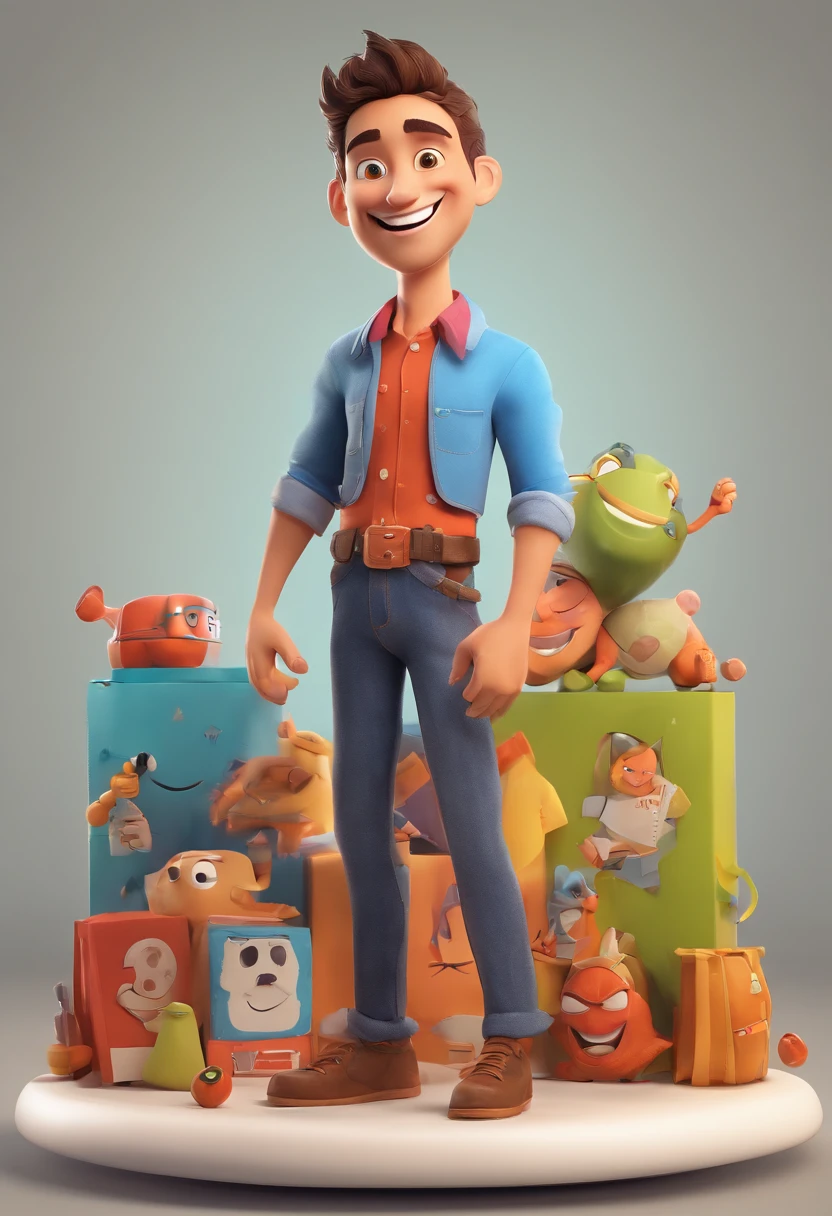 Smiling Man Illustration, sorriso insano, Homem de pele marrom com um sorriso gigante, happily smiling at the camera, sorriso atrevido, he's smiling, sorriso muito grande, Macho sorridente, foto de perfil headshot, rindo sorriso enorme, desenhando no estilo de Arte 3D, c4d, fundo de cor branco puro, estilo disney, estilo pixar render ilustracao Super Detalhe, 8k