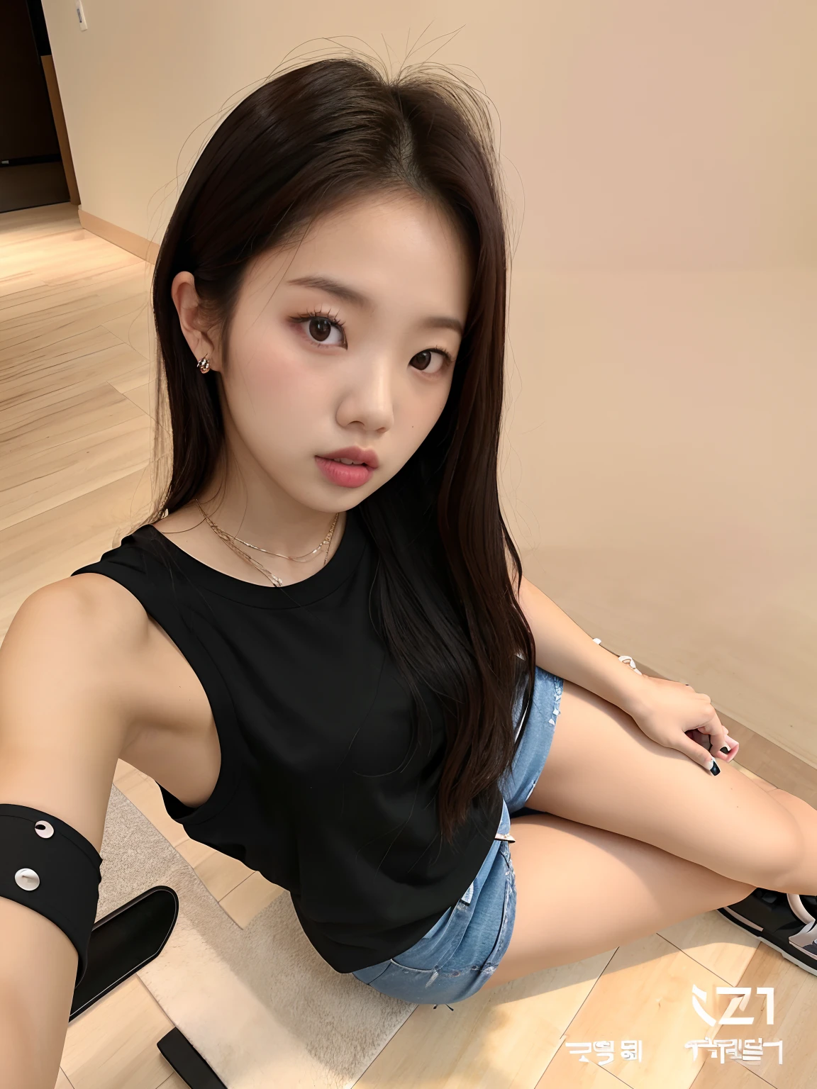 There's a woman sitting on the floor with a vacuum cleaner in her hand, jennie blackpink, linda mulher coreana jovem, menina coreana, Mulher sul-coreana bonita, mulher coreana jovem bonita, jossi do blackpink, Retrato de Jossi de Blackpink, Ulzzang, Parque Roseanne do Blackpink, she is wearing a black tank top, Jinyoung Canela, Heonhwa Choe