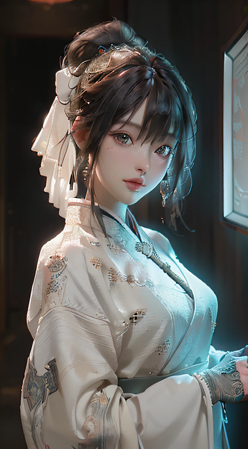 (Best Quality), ((Masterpiece), (Detail: 1.4), 3D, A Beautiful Ancient Chinese Female Figure, HDR (High Dynamic Range), Ray Tracing, NVIDIA RTX, Super-Resolution, Unreal 5, Subsurface Scattering, PBR Textures, Post Processing, Anisotropic Filtering, Depth of Field, Maximum Sharpness and Sharpness, Multi-layer Textures, Albedo and Highlight Maps, Surface Shading, Accurate simulation of light-material interactions, perfect proportions, Octane Render, two-color light, large aperture, low ISO, white balance, rule of thirds, 8K RAW,