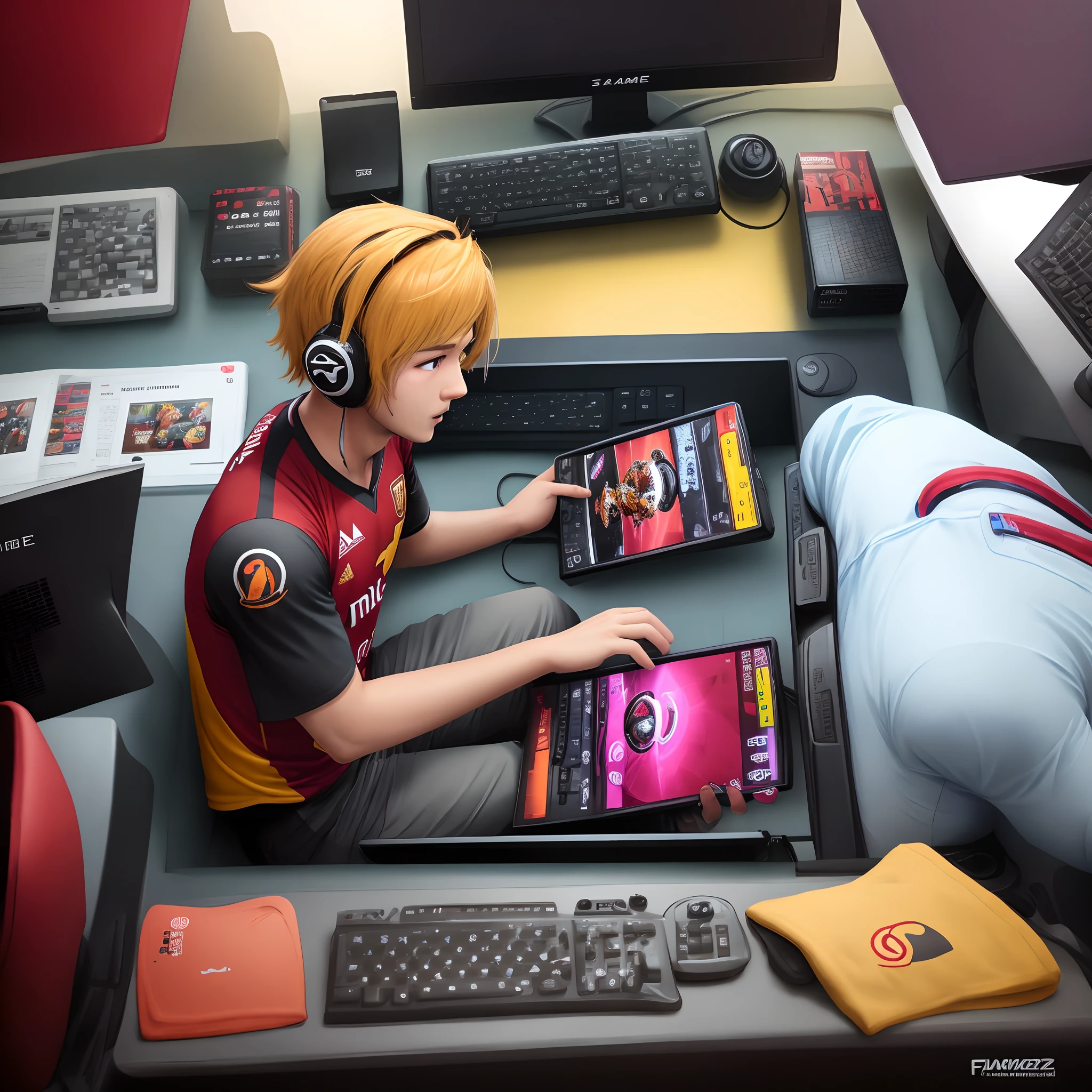 Gamer playing game with jersey of name faeez