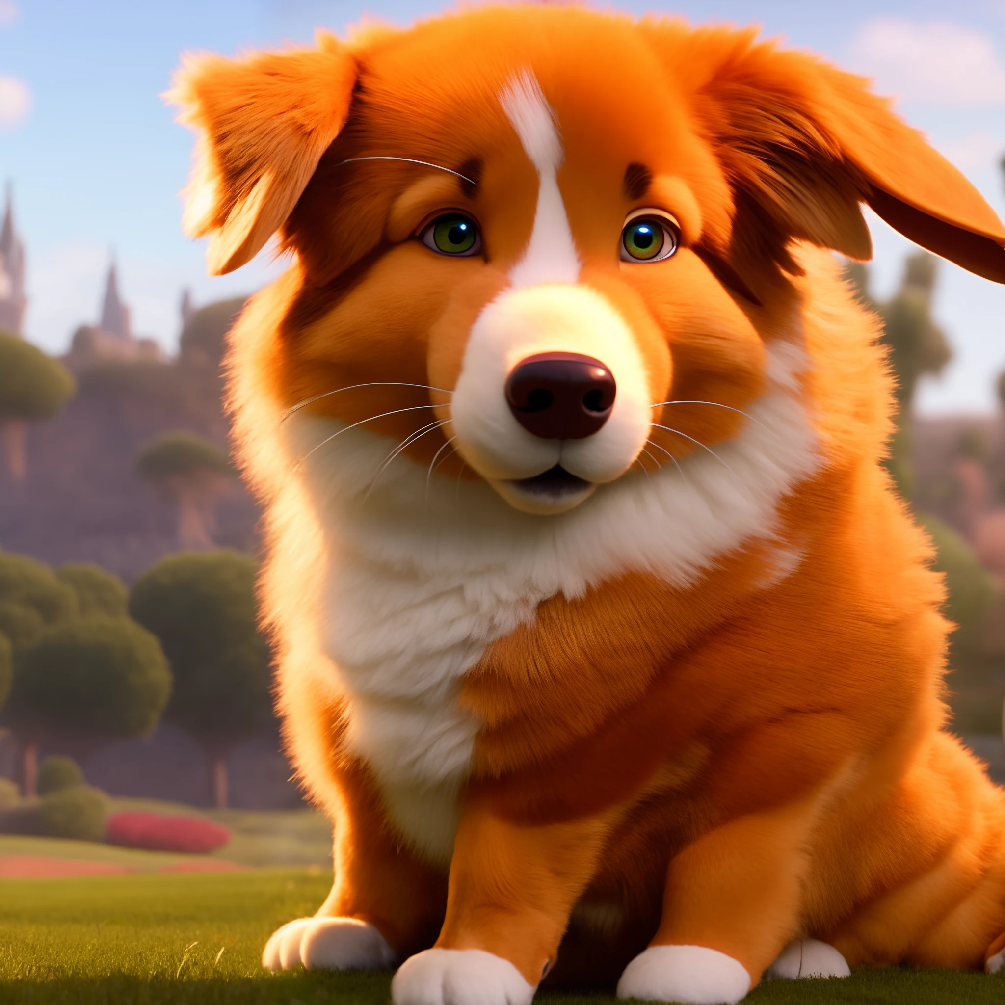 a Disney Pixar poster titled “hazel” in the image, including a short fluffy australian shephard with brown eyes