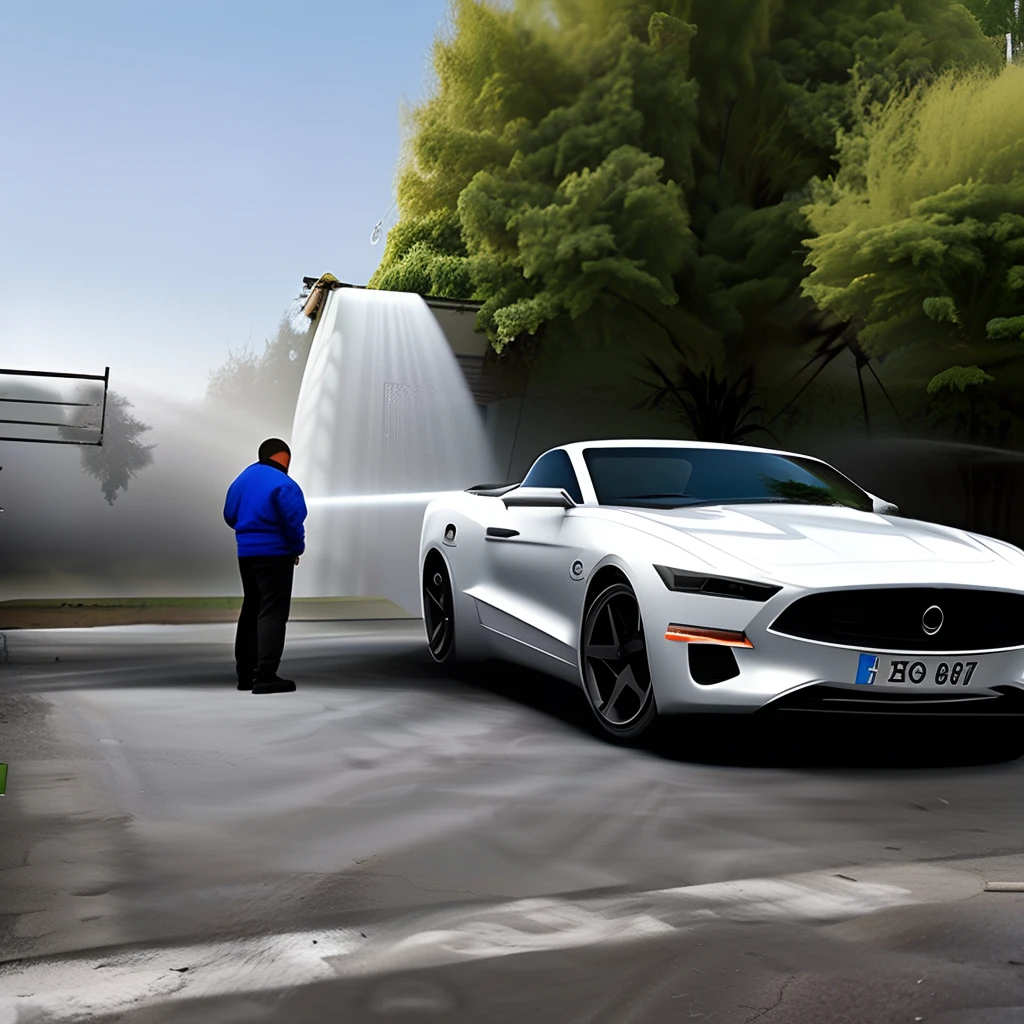 Hyperrealism male model muscular car wash