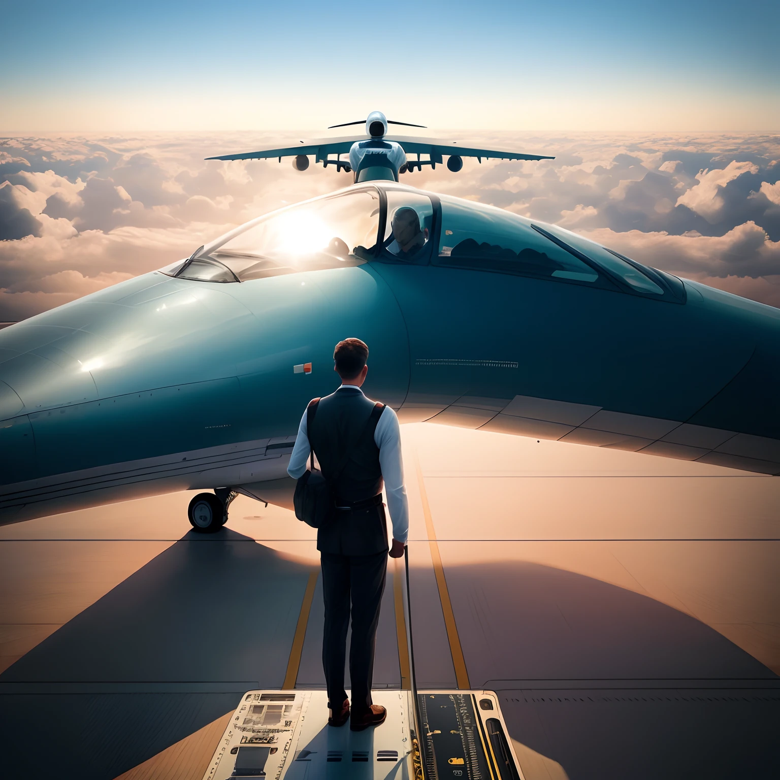 Man standing on a plane wing