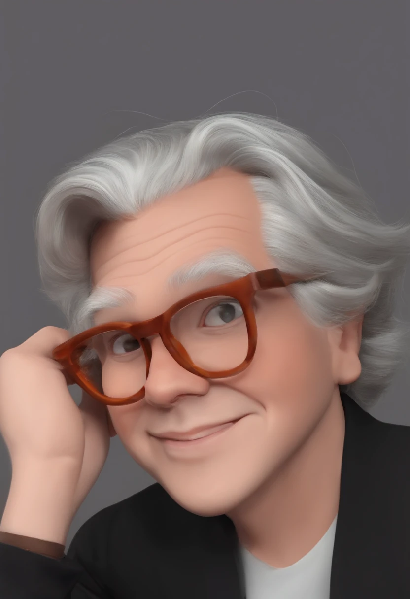 Menino estilo desenho animado, Pixar, cabelo muito curto, Glasses making design on computer