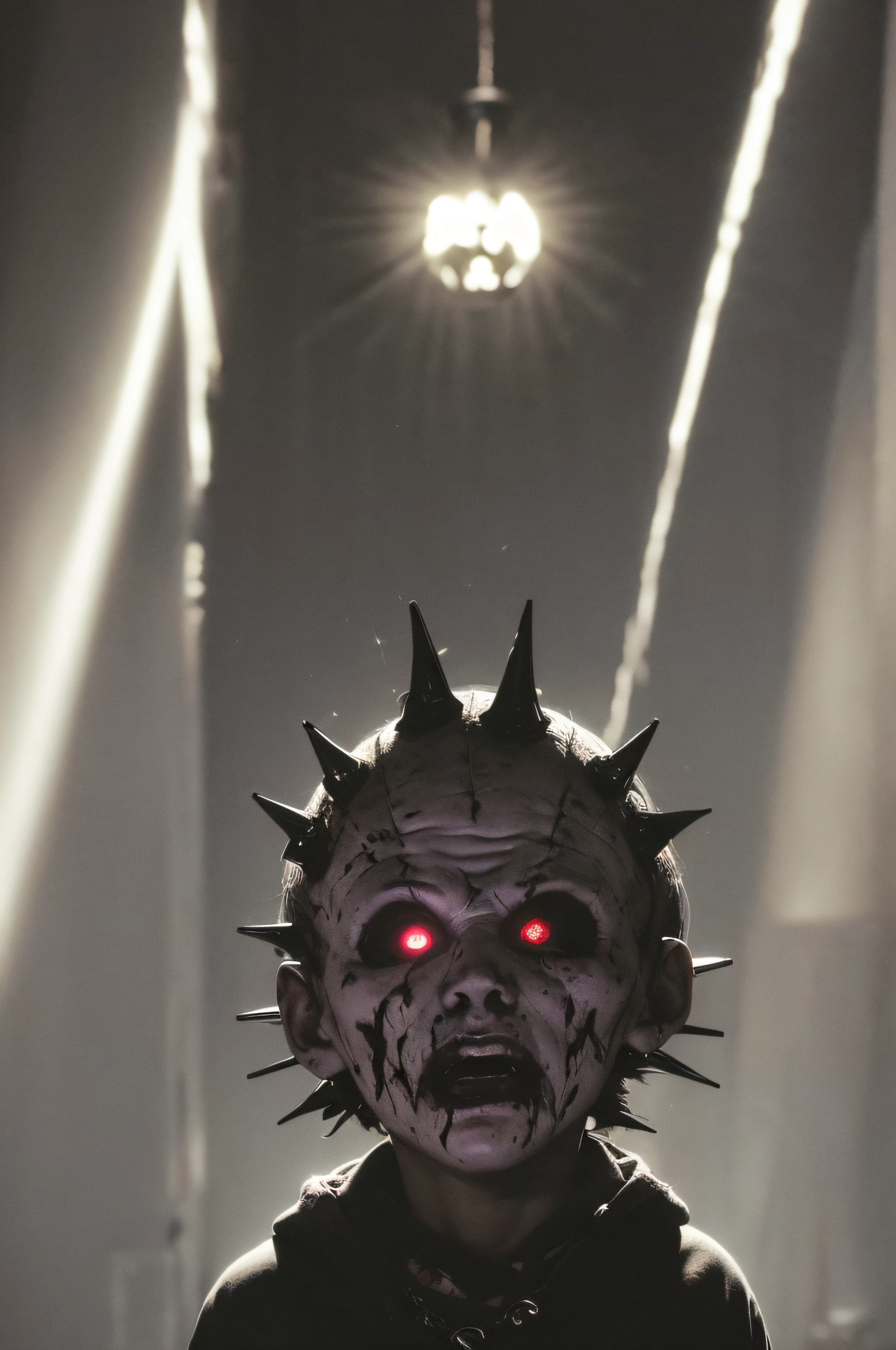 "(The best lighting, oscuro, dramatic),(feto calavera alien, Hellraiser, Cicatrices, sexy, cerebro, sangre, alas blancas sucias, una rata dentro de la cabeza, terror.),(ojos rojos, calaveras). morning light.