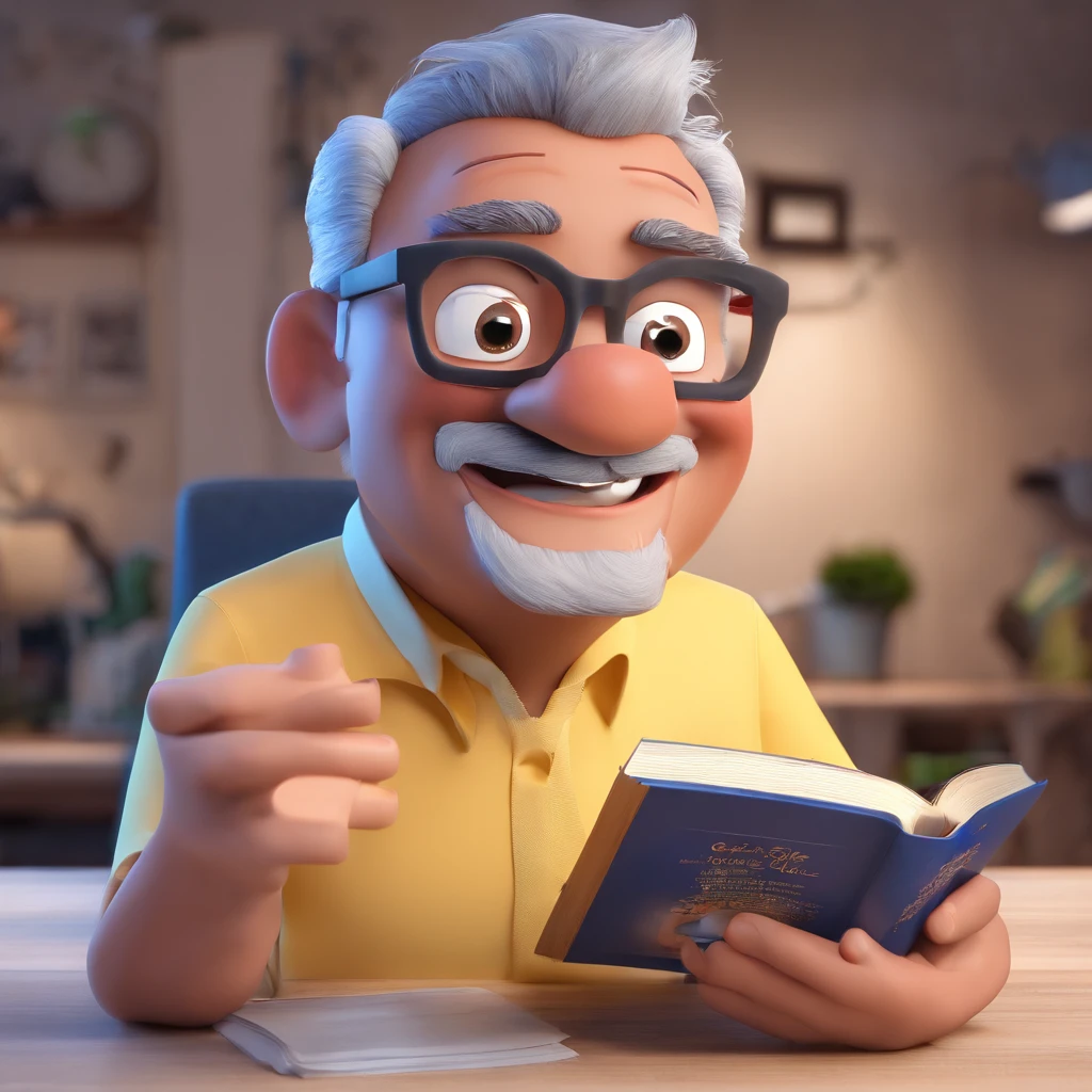 Criar uma imagem de um homem de 46 anos professor, sorrindo, usando oculos retangular, sendo musculoso. Na imagem o homem deve estar segurando livros. o estilo da imagem deve ser ser pixar- disney 3 d. Caractere estilizado, animation style rendering, 3D estilizado, Arnold Maya render, 3 d render stylized, toon render keyshot, Personagem 3D, Personagem 3D, 3d rendering stylized, 3 d character render, personagem de desenho animado, Personagem de close up, Pose de personagem, (Estilo Pixar) (master part:1.2) (Bokeh) (best quality) (pele detalhada) (textura detalhada) (8k) (argila) (Cinematic lighting) (foco nítido