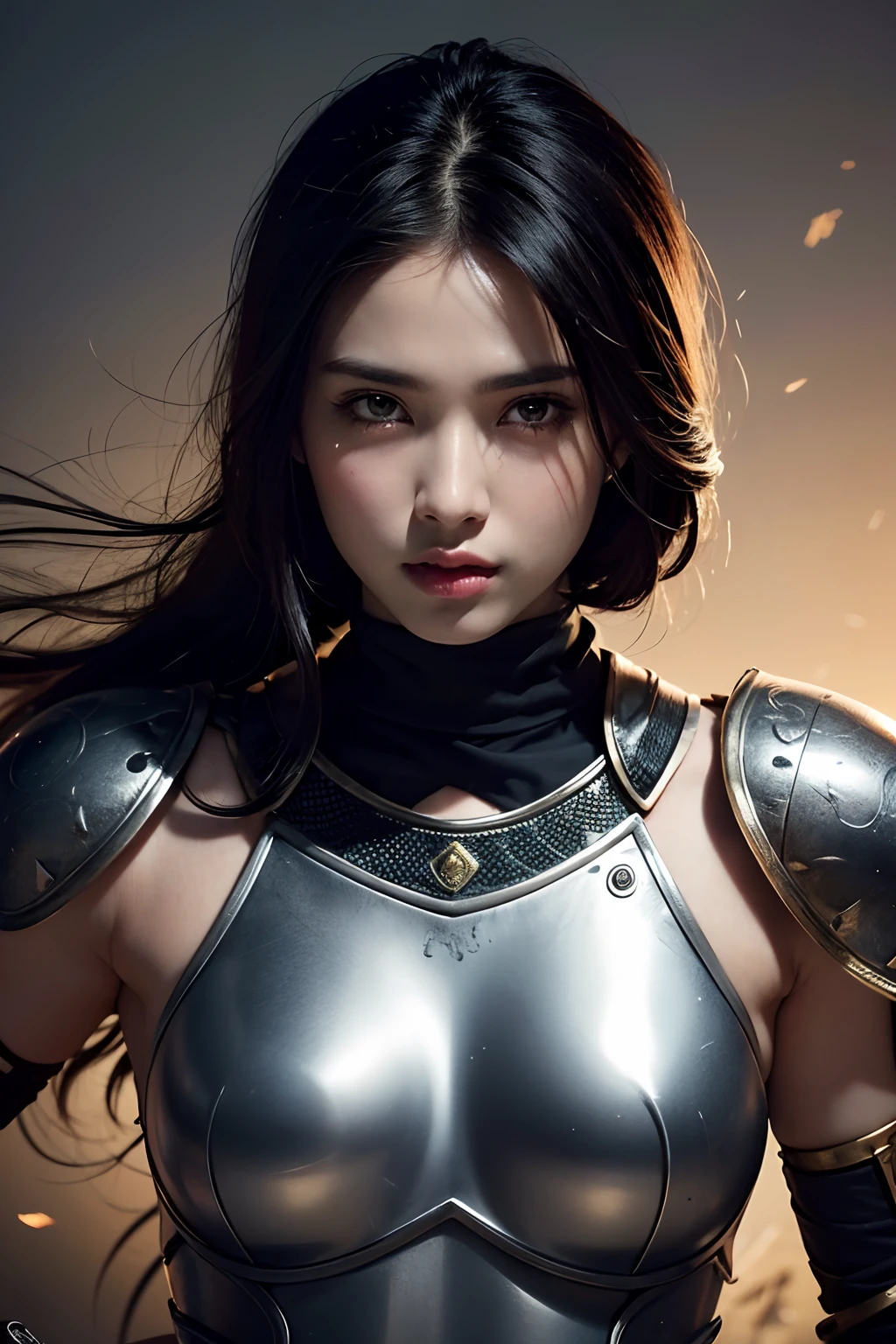 (highest quality,8K,masterpiece),
dynamic shot,ethnic warrior,
perfect face,realistic skin,perfect hands,
big breasts,
black armor,Detailed details,intricate details,
professional lighting,
