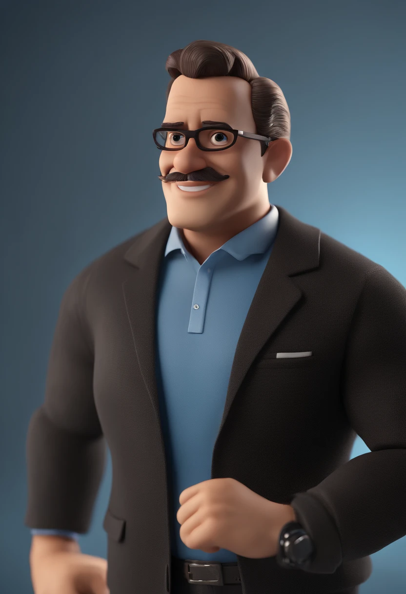 Cartoon character of a man with black glasses and a blue shirt, animation character, Caractere estilizado, animation style rendering, 3D estilizado, Arnold Maya render, 3 d render stylized, toon render keyshot, Personagem 3D, Personagem 3D, 3d rendering stylized, 3 d character render, personagem de desenho animado, Personagem de close up, Pose de personagem, (Estilo Pixar) (master part:1.2) (Bokeh) (best quality) (pele detalhada) (textura detalhada) (8k) (argila) (Cinematic lighting) (foco nítido