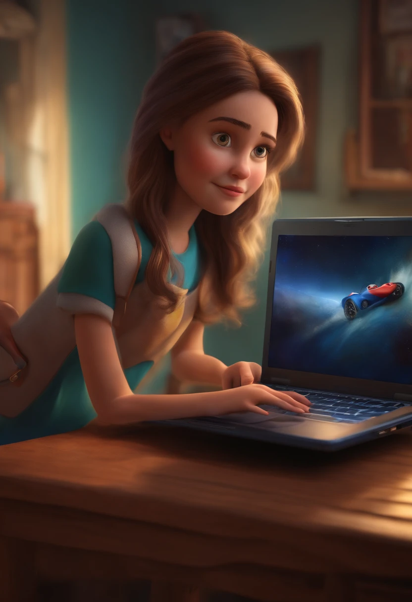 Girl with Pixar laptop,..3d,Realist