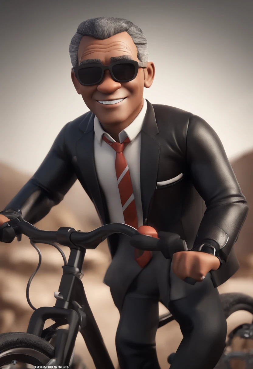 Cartoon character of a man with white glasses and black lens, cabelo cacheado comprido e amarrado preto escuro e uma camisa xadrez, em uma bicicleta vermelha estilo montain bike, animation character, Caractere estilizado, animation style rendering, 3D estilizado, Arnold Maya render, 3 d render stylized, toon render keyshot, Personagem 3D, Personagem 3D, 3d rendering stylized, 3 d character render, personagem de desenho animado, Personagem de close up, Pose de personagem, (Estilo Pixar) (master part:1.2) (Bokeh) (best quality) (pele detalhada) (textura detalhada) (8k) (argila) (Cinematic lighting) (foco nítido