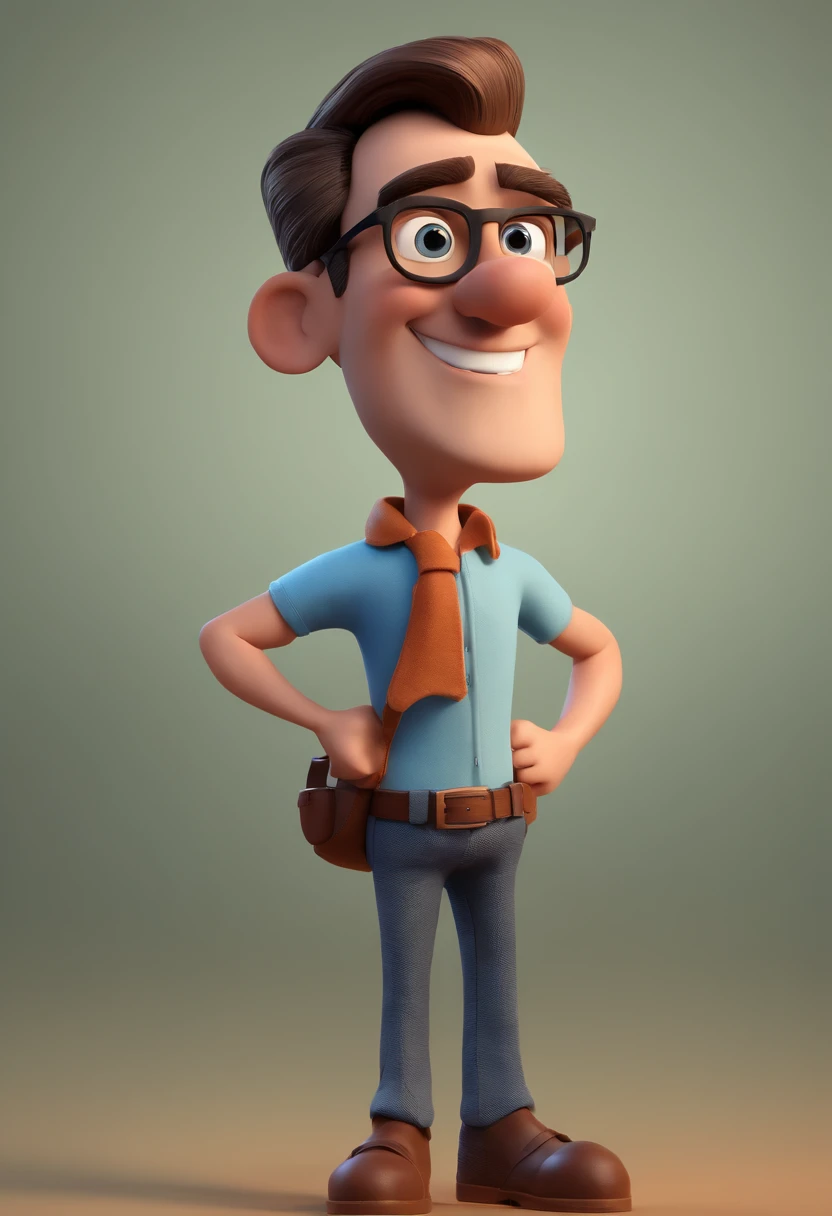 Cartoon character of a man with black glasses and a blue shirt, animation character, Caractere estilizado, animation style rendering, 3D estilizado, Arnold Maya render, 3 d render stylized, toon render keyshot, Personagem 3D, Personagem 3D, 3d rendering stylized, 3 d character render, personagem de desenho animado, Personagem de close up, Pose de personagem,  (Estilo Pixar) (master part:1.2) (Bokeh) (best quality) (pele detalhada) (textura detalhada) (8k) (argila) (Cinematic lighting) (foco nítido