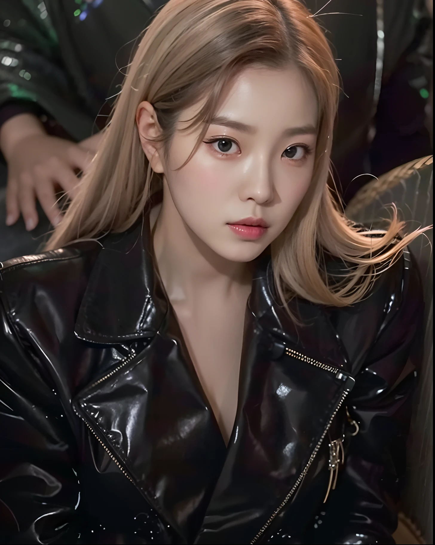 um close up de uma mulher usando um vestido preto e um colar de diamantes, inspirado em Tang Sin Yun Sandara, Lee Ji-eun, Lee Ji - Eun, Parque Ji-min, dilraba dilmurat, Heonhwa Choe, Gongbi, Directed by: Tang Sin Yun Sandara, Hwang SE - EM