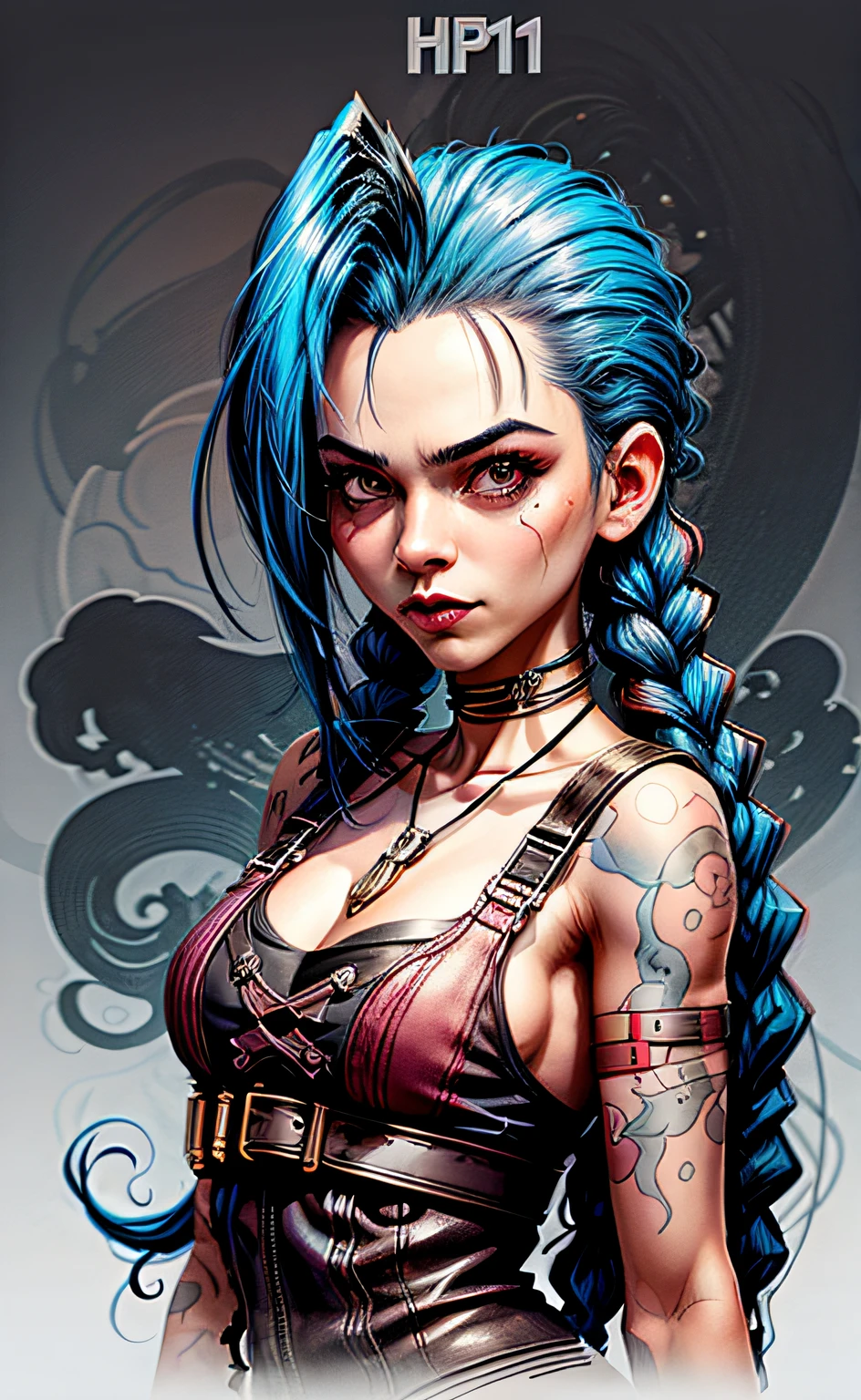 Jinx, ilustrado, 0mib, ilustrador, master part, alta qualidade, 8k, high resolution, High detail, black background.