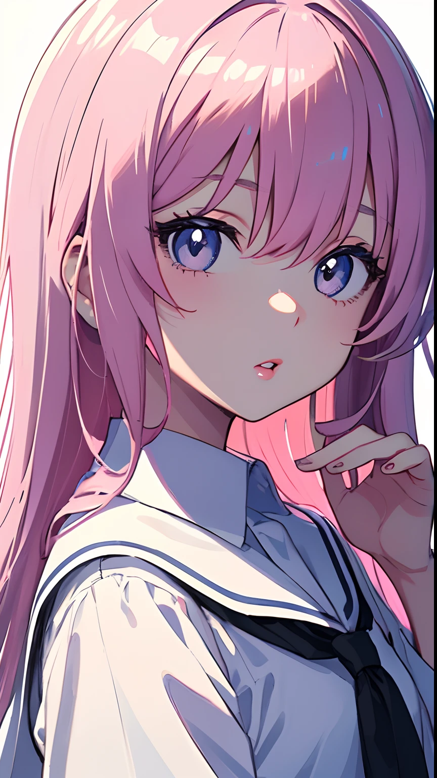 A cute with pink lips, wearing a bright white shirt, zhong pastel palette aurora punk style, anime illustration of her face, animated gif, hand drawn animation, charming sketch, smooth shiny, hazy romanticism, super flat style, white background --ar 1:1--niji 5--style expressive--s 50