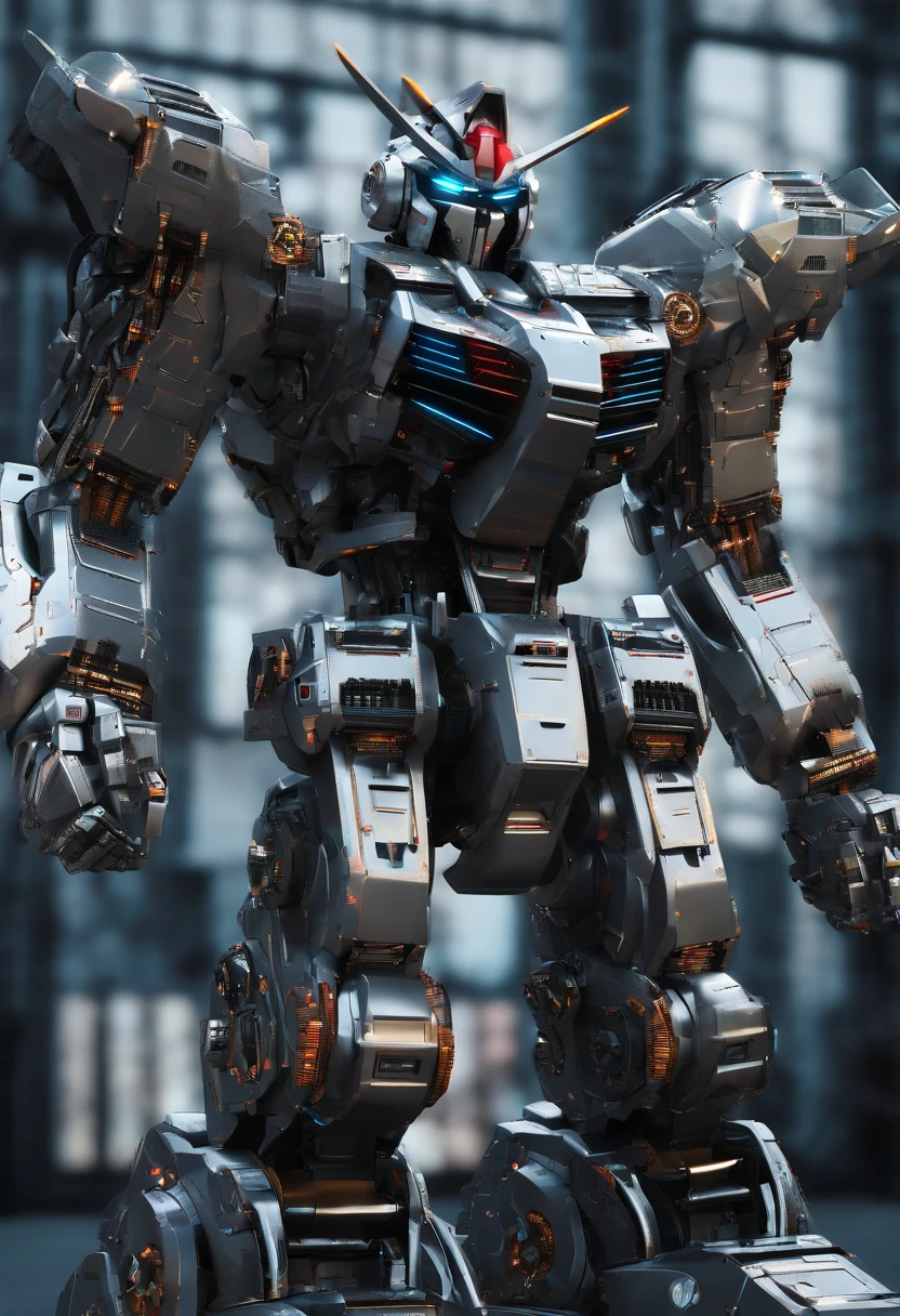 Gundam Mech , Science fiction, Front view, Sense of technology, C4D, OC Renderer, Unreal Engine, high detailing, industrial design, 8K HD, studio lights, Retro