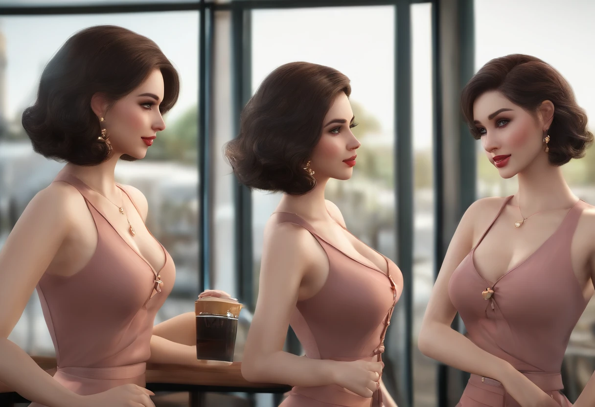 (8k, best quality, master part:1.2), (SFW:1.3), (Realistic, photo-realistic:1.37), ultra-detalhado, 1 girl,fofo, sozinho,beautiful detailed sky,detailed café,Noite,sentado,dating,(nariz blush),(sorrir:1.1),(boca fechada) medium breasts,belos olhos detalhados,(camisa de gola:1.1), bowtie,saia plissada,(short hair:1.2),cabelos flutuantes