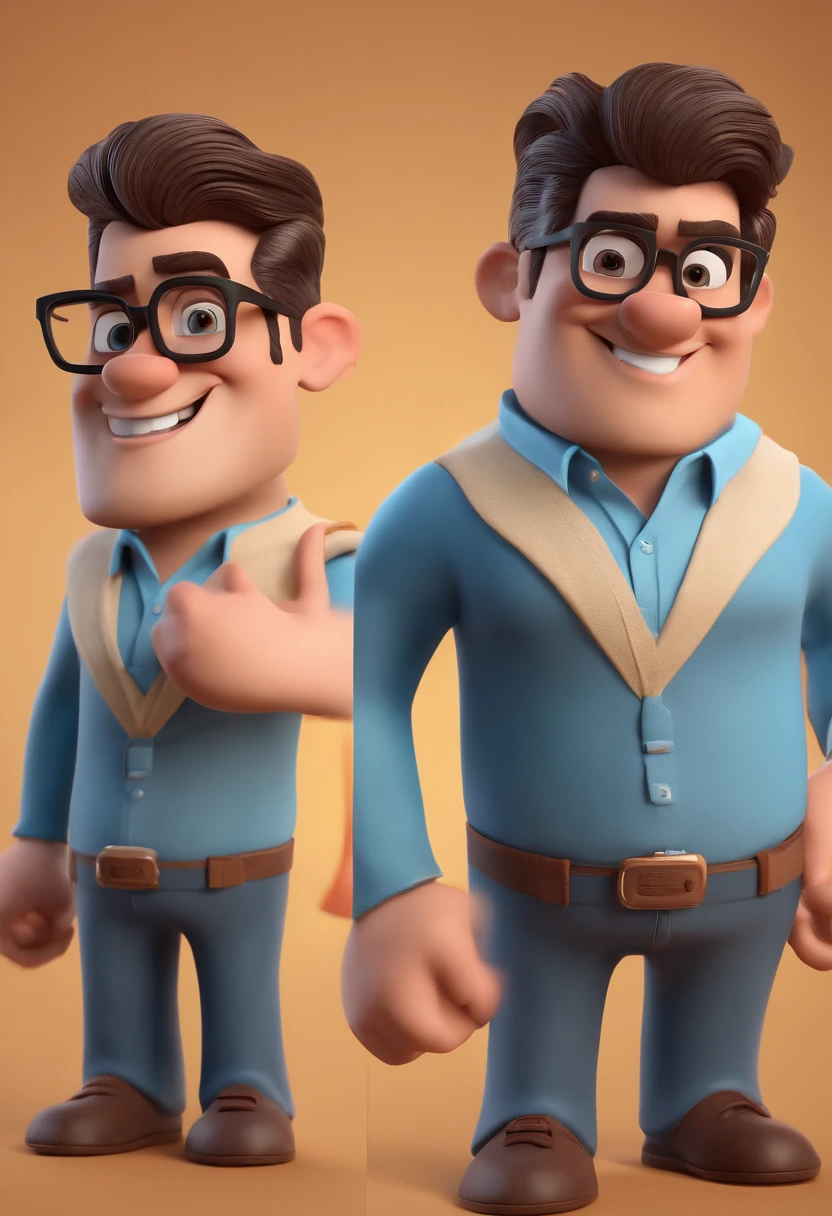 Cartoon character of a man with black glasses and a blue shirt, animation character, Caractere estilizado, animation style rendering, 3D estilizado, Arnold Maya render, 3 d render stylized, toon render keyshot, Personagem 3D, Personagem 3D, 3d rendering stylized, 3 d character render, personagem de desenho animado, Personagem de close up, Pose de personagem,  (Estilo Pixar) (master part:1.2) (Bokeh) (best quality) (pele detalhada) (textura detalhada) (8k) (argila) (Cinematic lighting) (foco nítido