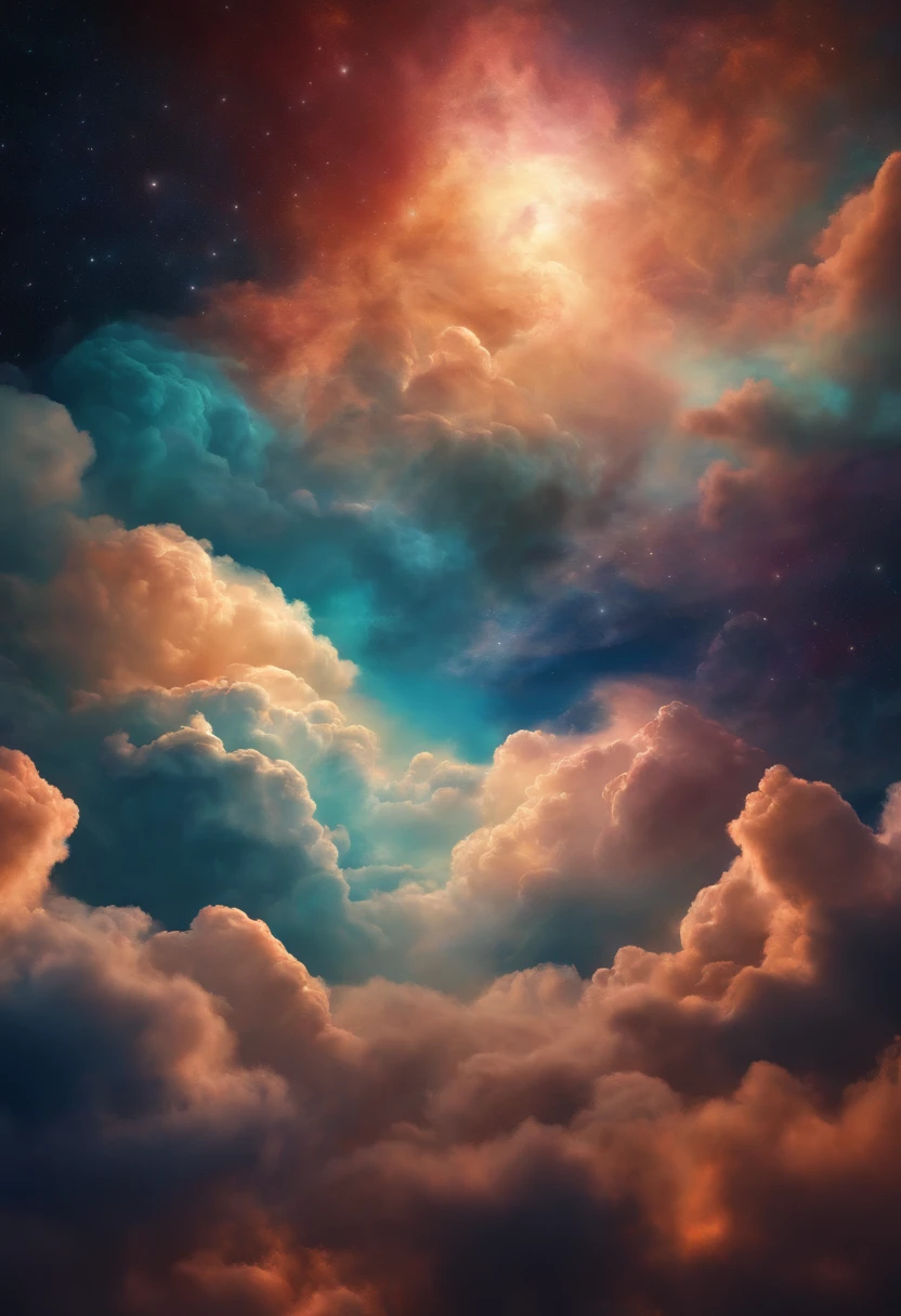 A Digital Painting of Cosmic Clouds in a Universal Sky, No estilo Art Deco Arte Surreal