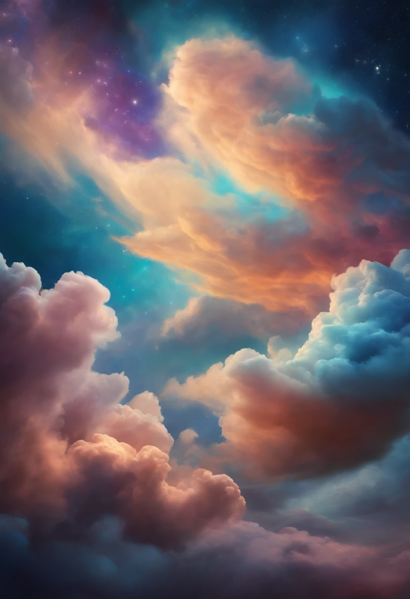 A Digital Painting of Cosmic Clouds in a Universal Sky, No estilo Art Deco Arte Surreal