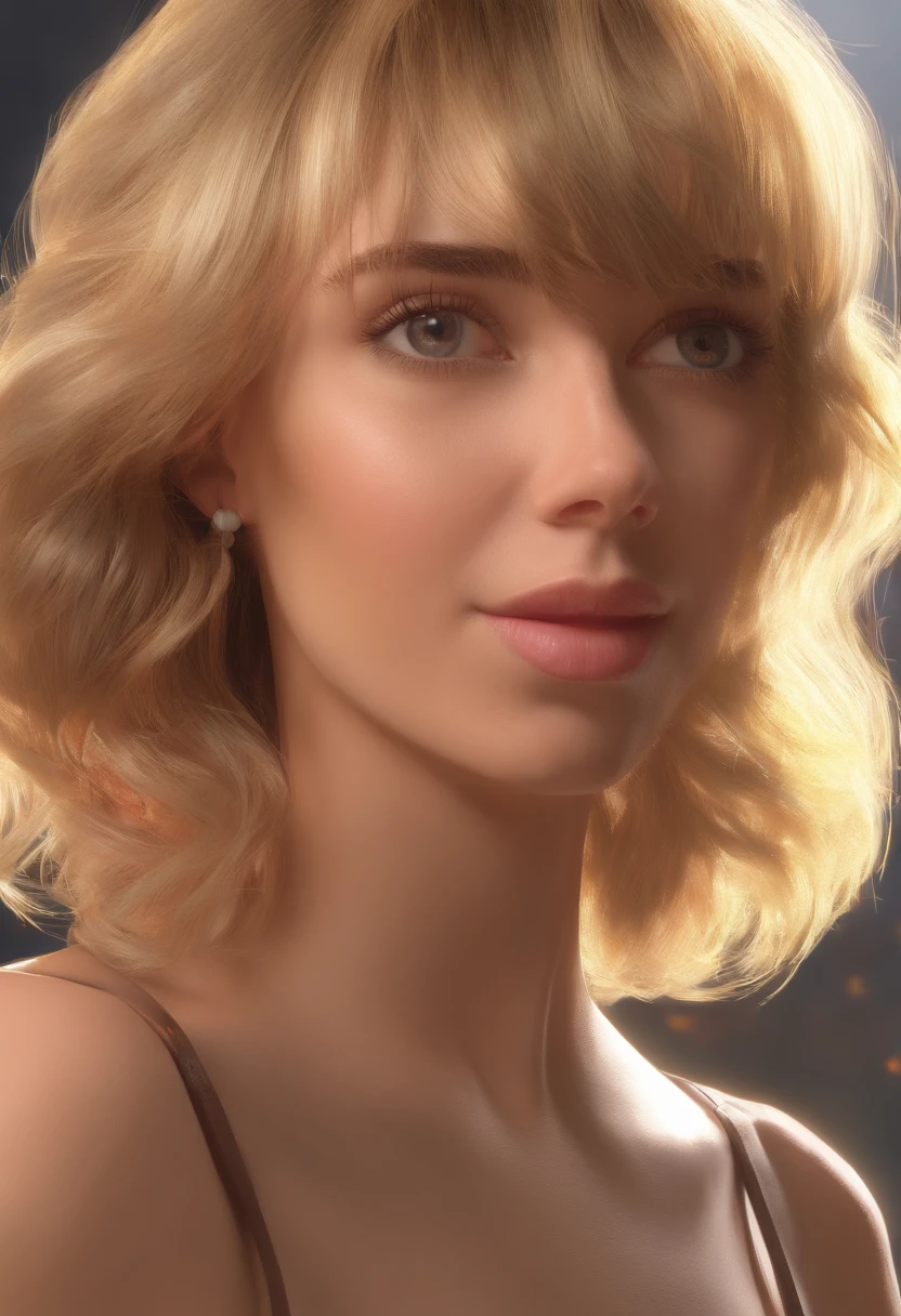 Retrato feminino hiperrealista de David Hockney e Alphonse Mucha, arte de fantasia, fotorrealista, dynamic lighting, Art Station, poster, Volume Lighting, Rosto altamente detalhado, 4k, Premiado, (Escuro: 1.6), uma , No escuro, Sombras profundas, discreto, retrato, (sbikini: 1.4), short hair, cabelos pretos, descascando isso