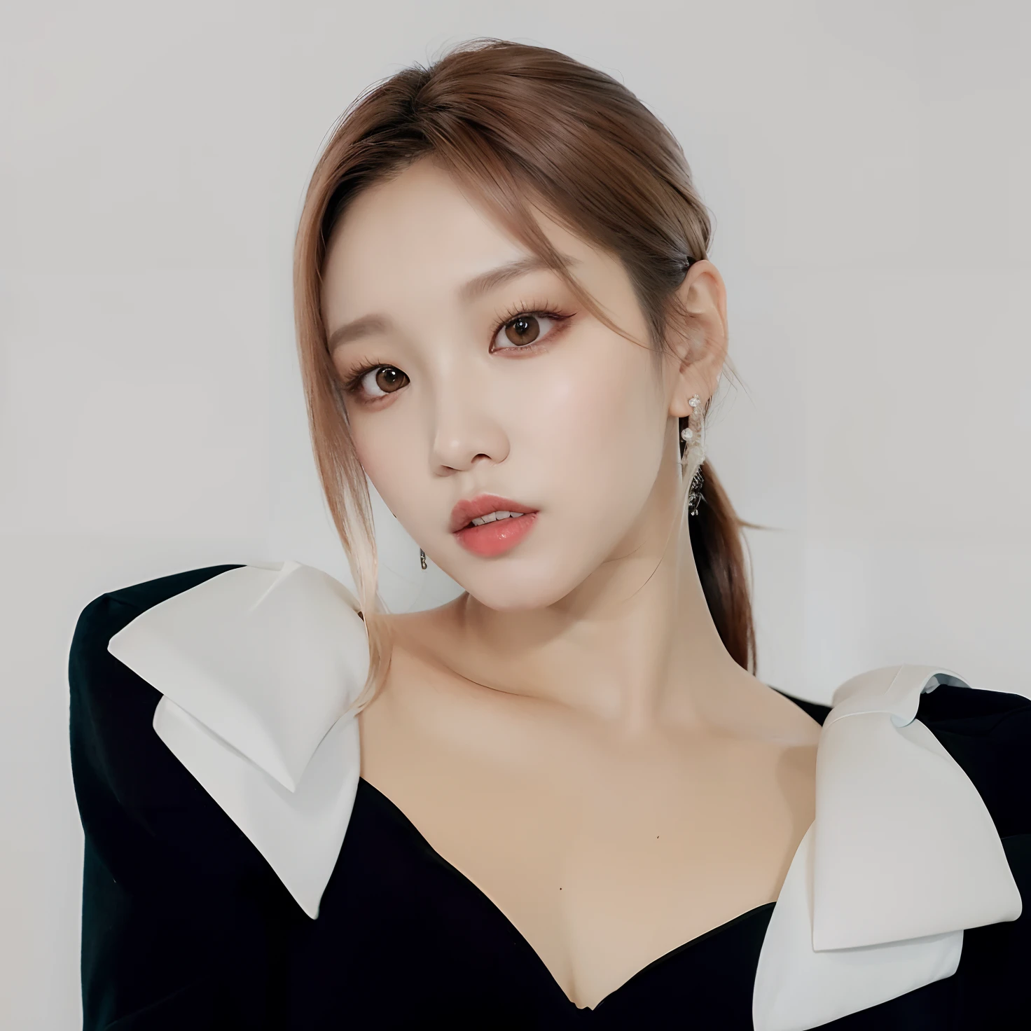 Un primer plano de una mujer con un vestido negro y cuello blanco, Sun Yunjoo, Lalisa Manobal, Retrato de Jossi de Blackpink, Jossi de Blackpink, Parque Ji-min, Lalisa Manoban de Blackpink, Parque Roseanne de Blackpink, Lee Ji-eun, Lee Ji - Eun, Heonhwa Choe, Shin Min Jeong