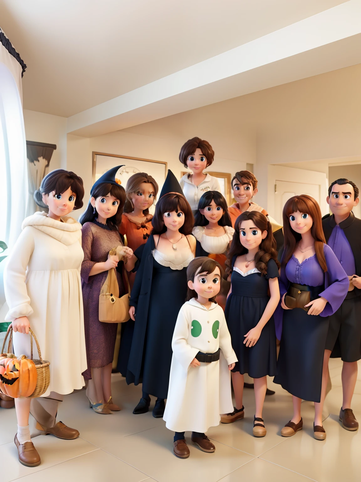 from this photo with the title We Were 11 turn everyone in the photo into Pixar-style Halloween characters