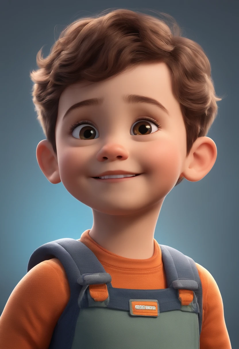 a happy cute kid standing short hair, vestindo uma fantasia espacial, , fundo branco, barnet, Tom, Estilo Pixar, ....3d, desenhos animados, rosto detalhado, asymmetrical 16k