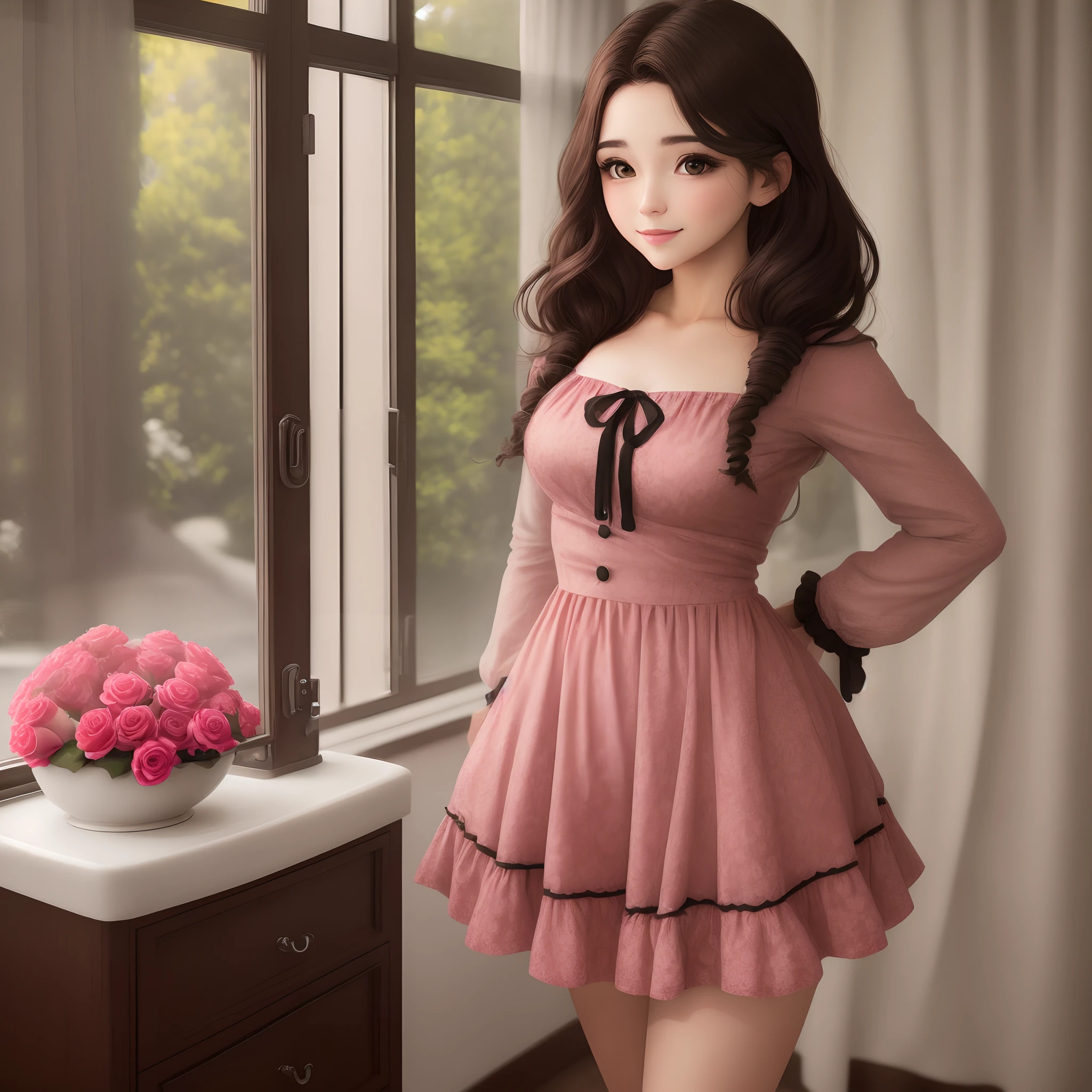 Uma mulher exitante sem roupa, peitos lindos e rosas, a com cabelo