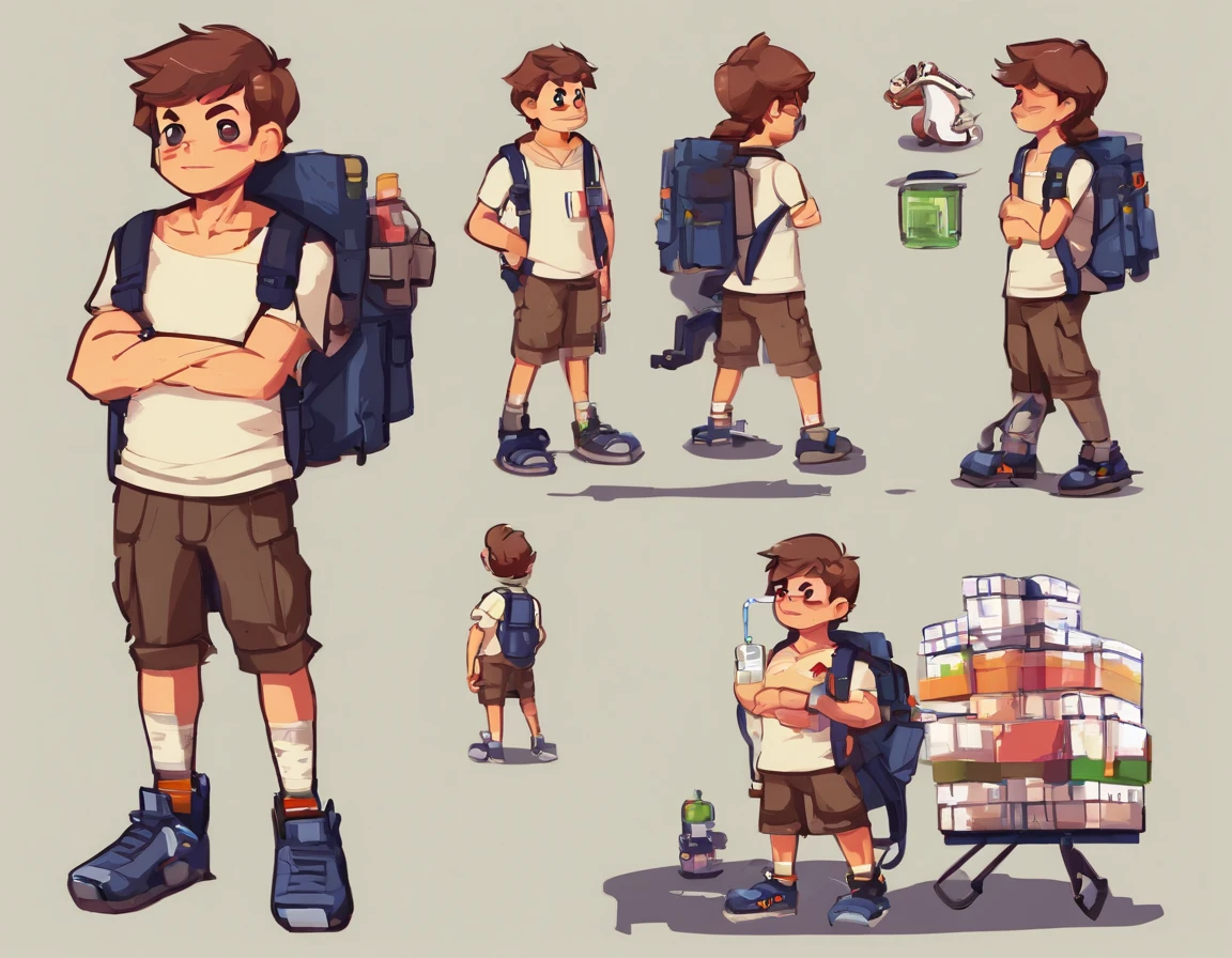 Cartoon child with backpack and water bottle, Arte conceptual de , Arte infantil en ArtStation, ADorable pintura Digital, Personaje lindo, highly detailed character design, Lindo personaje de dibujos animados, very stylized character design, LinDo arte Digital DetallaDo, Chico Scout, Concepto de personaje poco realista, Retrato de cuerpo entero de un corto!, stylized character design, por Ryan Yee, highly detailed character