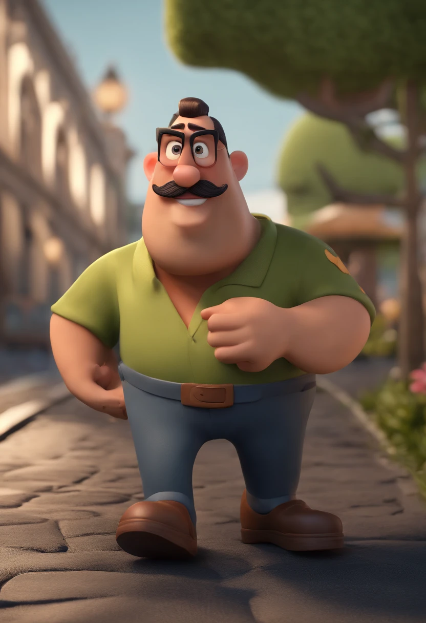 Cartoon character of a man with black glasses and a black polo shirt, cabelo liso, With beard and old school tattoo on his arm, animation character, Caractere estilizado, animation style rendering, 3D estilizado, Arnold Maya render, 3 d render stylized, toon render keyshot, Personagem 3D, Personagem 3D, 3d rendering stylized, 3 d character render, personagem de desenho animado, Personagem de close up, Pose de personagem, (Estilo Pixar) (master part:1.2) (Bokeh) (best quality) (pele detalhada) (textura detalhada) (8k) (argila) (Cinematic lighting) (foco nítido