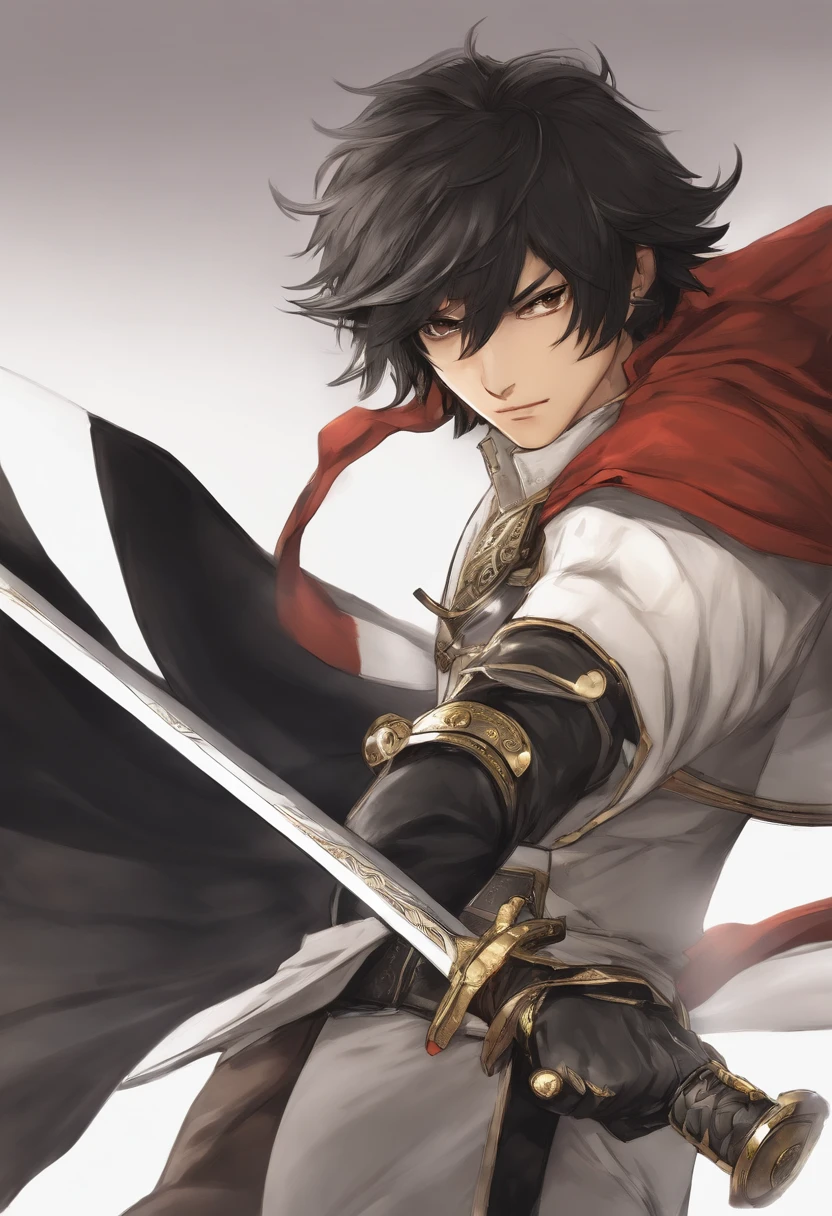 Close-up de um homem com uma espada e um par de luvas, Shirow Masamune, shigenori soejima illustration, inspirado em Yamagata Hiro, Kazuto Okada。, Kirito, !!retrato de corpo inteiro!!, inspired by Sakai Hōitsu, pose de anime bonito, Gatilho Estilo de Arte de Anime, estilo de jogo square enix，arte conceitual detalhada de corpo inteiro，( ( arte conceitual do personagem ) ), [ design de personagens ], design de personagens de anime