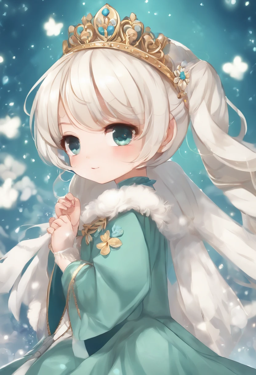 (Artwork), (amazing work), (indirect linear lighting), (Chibi-cute studios), (Gif anime bonito), (bonito bonito kawaii), (papel de parede extremamente detalhado da unidade CG 8k), (1girl) usando vestido bonito, cabelo azul longo com tiara babada bonito, usando luvas de seda, pele branca, olhos azuis verdes, (kawaii bonito)