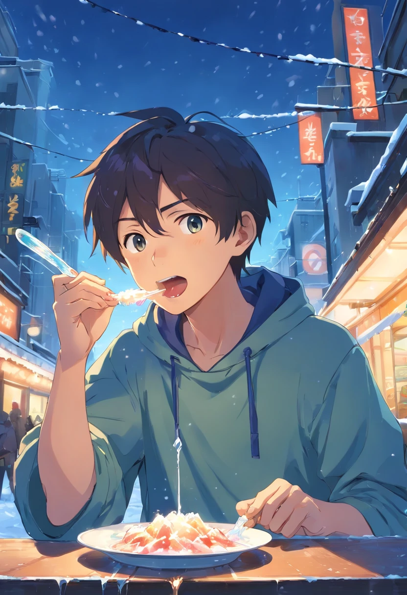 1 boy eating an icicle