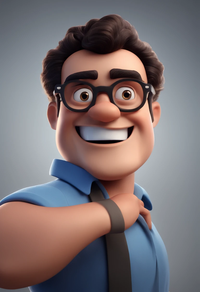 Cartoon character of a man with black glasses and a blue shirt, animation character, Caractere estilizado, animation style rendering, 3D estilizado, Arnold Maya render, 3 d render stylized, toon render keyshot, Personagem 3D, Personagem 3D, 3d rendering stylized, 3 d character render, personagem de desenho animado, Personagem de close up, Pose de personagem,  (Estilo Pixar) (master part:1.2) (Bokeh) (best quality) (pele detalhada) (textura detalhada) (8k) (argila) (Cinematic lighting) (foco nítido