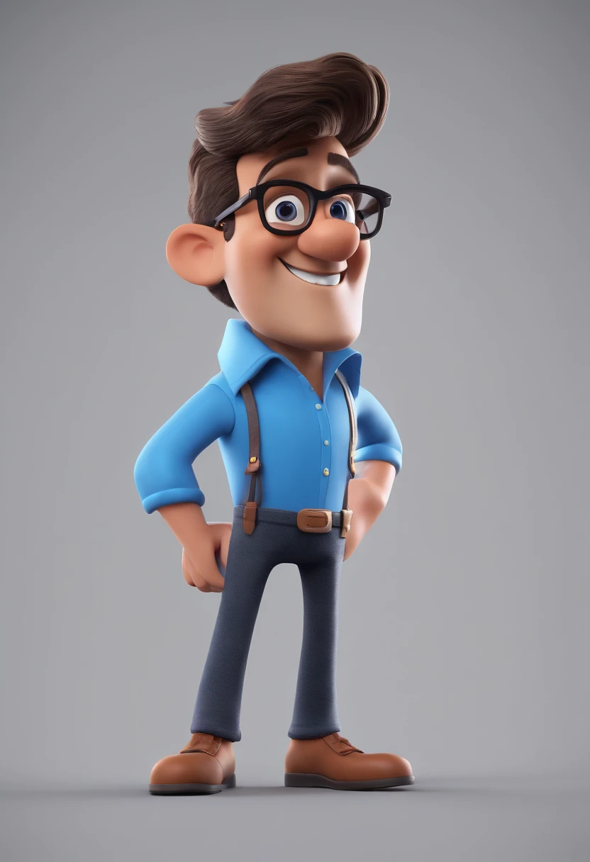 Cartoon character of a man with black glasses and a blue shirt, animation character, Caractere estilizado, animation style rendering, 3D estilizado, Arnold Maya render, 3 d render stylized, toon render keyshot, Personagem 3D, Personagem 3D, 3d rendering stylized, 3 d character render, personagem de desenho animado, Personagem de close up, Pose de personagem, (Estilo Pixar) (master part:1.2) (Bokeh) (best quality) (pele detalhada) (textura detalhada) (8k) (argila) (Cinematic lighting) (foco nítido