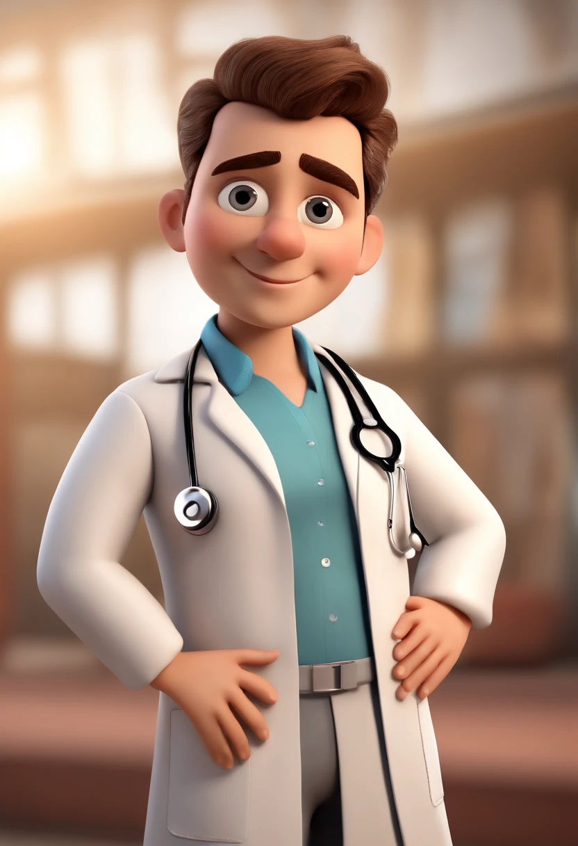 Cartoon character of a doctor with black eyes and big eyelashes, boca desenhada e nariz fino, with blond and medium hair, Inside a Clinical Animation Character, Caractere estilizado, animation style rendering, 3D estilizado, Arnold Maya render, 3 d render stylized, toon render keyshot, Personagem 3D, Personagem 3D, 3d rendering stylized, 3 d character render, personagem de desenho animado, Personagem de close up, Pose de personagem,  (Estilo Pixar) (master part:1.2) (Bokeh) (best quality) (pele detalhada) (textura detalhada) (8k) (argila) (Cinematic lighting) (foco nítido