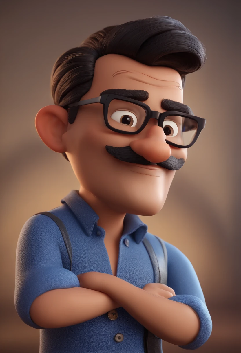 Cartoon character of a man with black glasses and a blue shirt, animation character, Caractere estilizado, animation style rendering, 3D estilizado, Arnold Maya render, 3 d render stylized, toon render keyshot, Personagem 3D, Personagem 3D, 3d rendering stylized, 3 d character render, personagem de desenho animado, Personagem de close up, Pose de personagem, (Estilo Pixar) (master part:1.2) (Bokeh) (best quality) (pele detalhada) (textura detalhada) (8k) (argila) (Cinematic lighting) (foco nítido