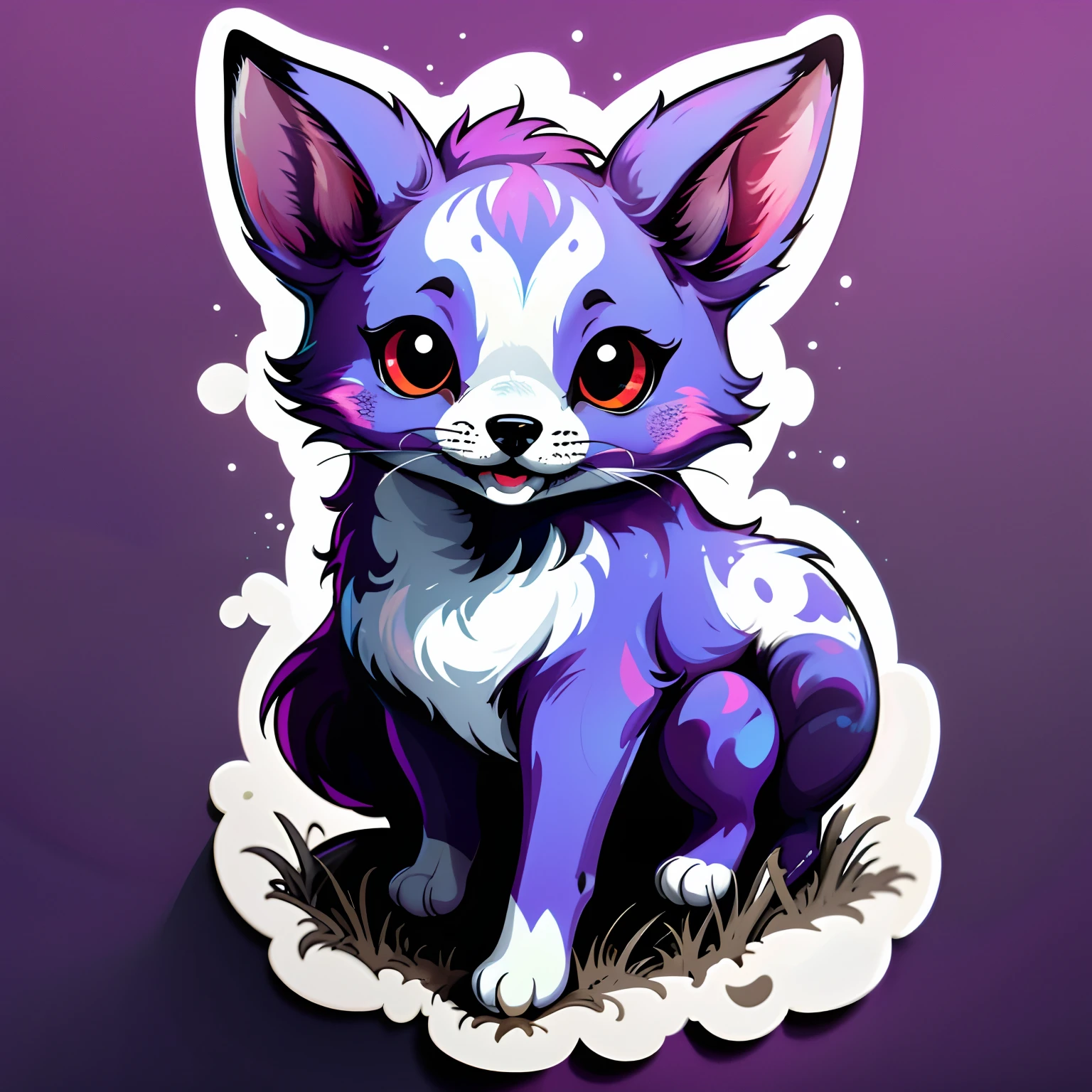 "best quality,highres:1.2,ultra-detailed,realistic:1.37,illustration,purple background,black,soft colors,white fox with a red birthmark on its forehead,manual"