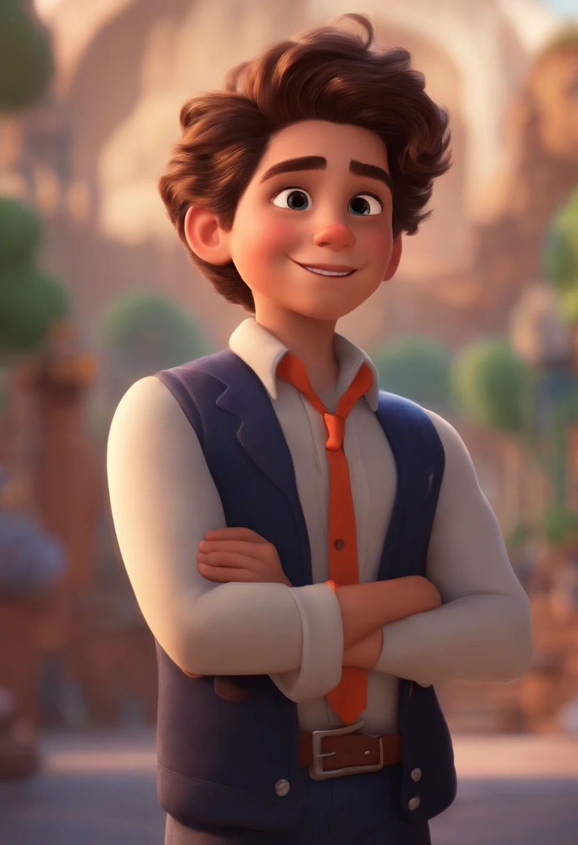 Image of a boy for a story in a YouTube video in Pixar format, He's the little allabester, He's the class leader, He's outgoing, Playful and gets up for a lot of things, cabelo curto