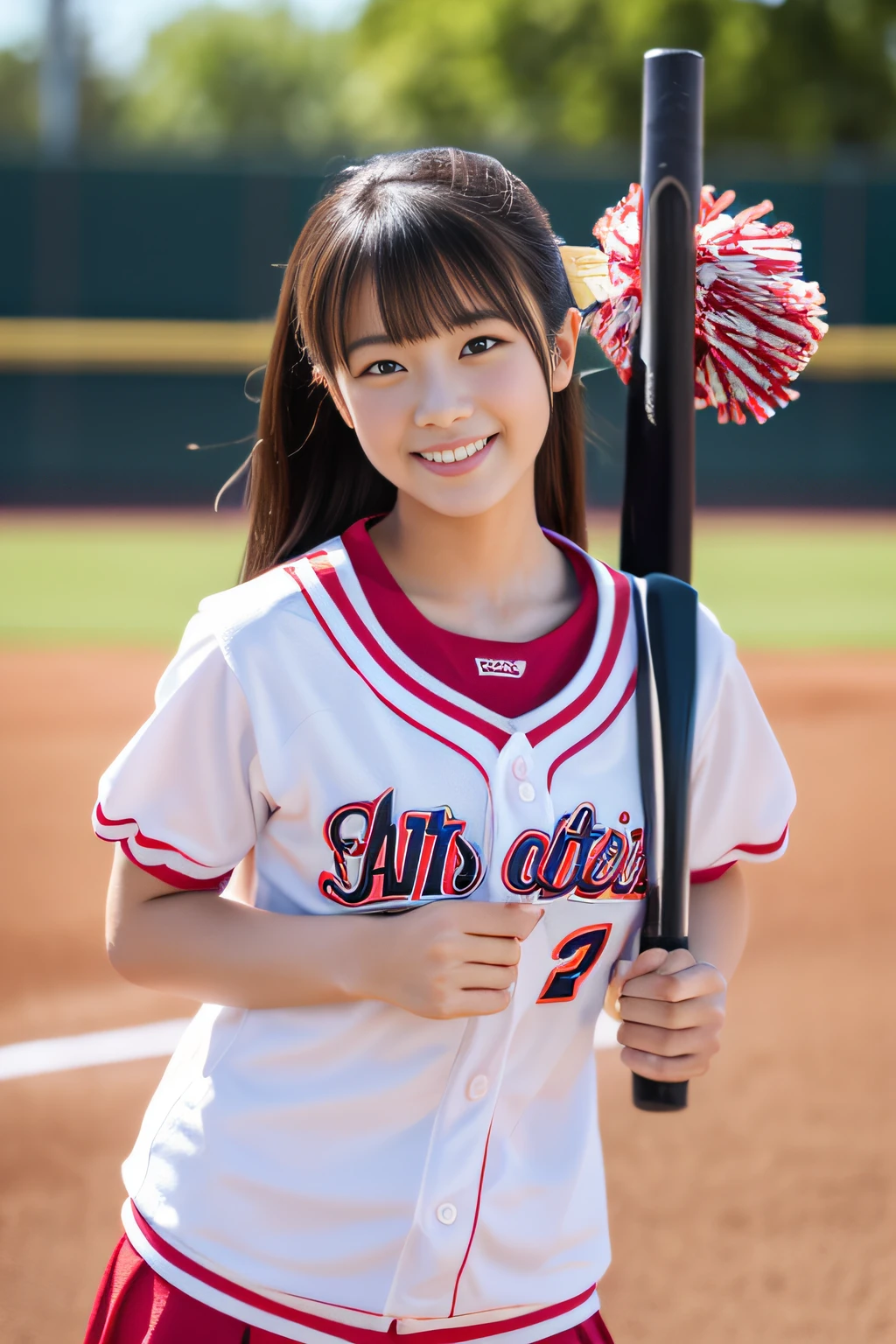 (Best Quality,8k,Absolutely beautiful:1.2)、(cute Japanese girls:1.8、The Perfect Cheerleader),baseball field