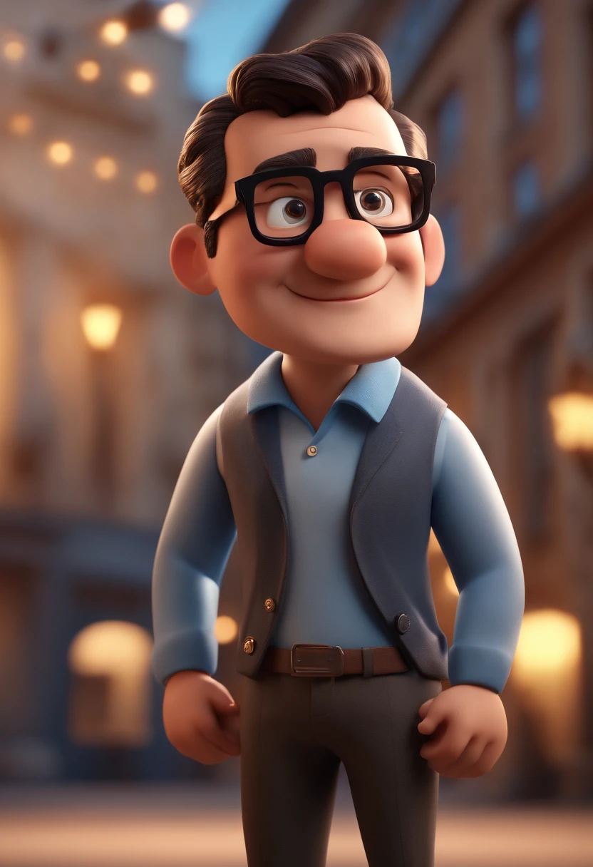 Cartoon character of a man with black glasses and a blue shirt, animation character, Caractere estilizado, animation style rendering, 3D estilizado, Arnold Maya render, 3 d render stylized, toon render keyshot, Personagem 3D, Personagem 3D, 3d rendering stylized, 3 d character render, personagem de desenho animado, Personagem de close up, Pose de personagem, (Estilo Pixar) (master part:1.2) (Bokeh) (best quality) (pele detalhada) (textura detalhada) (8k) (argila) (Cinematic lighting) (foco nítido